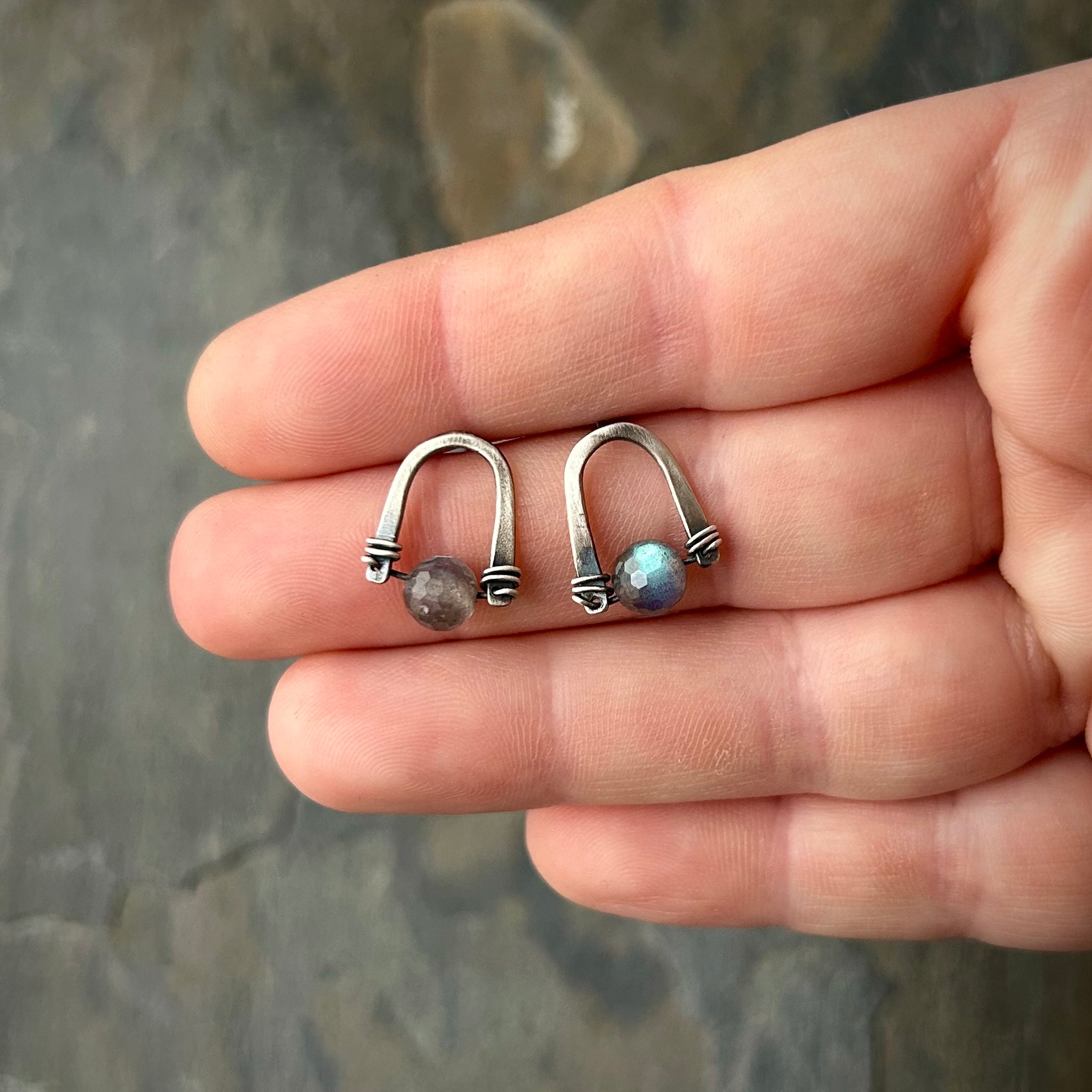 Arc Earrings with Labradorite