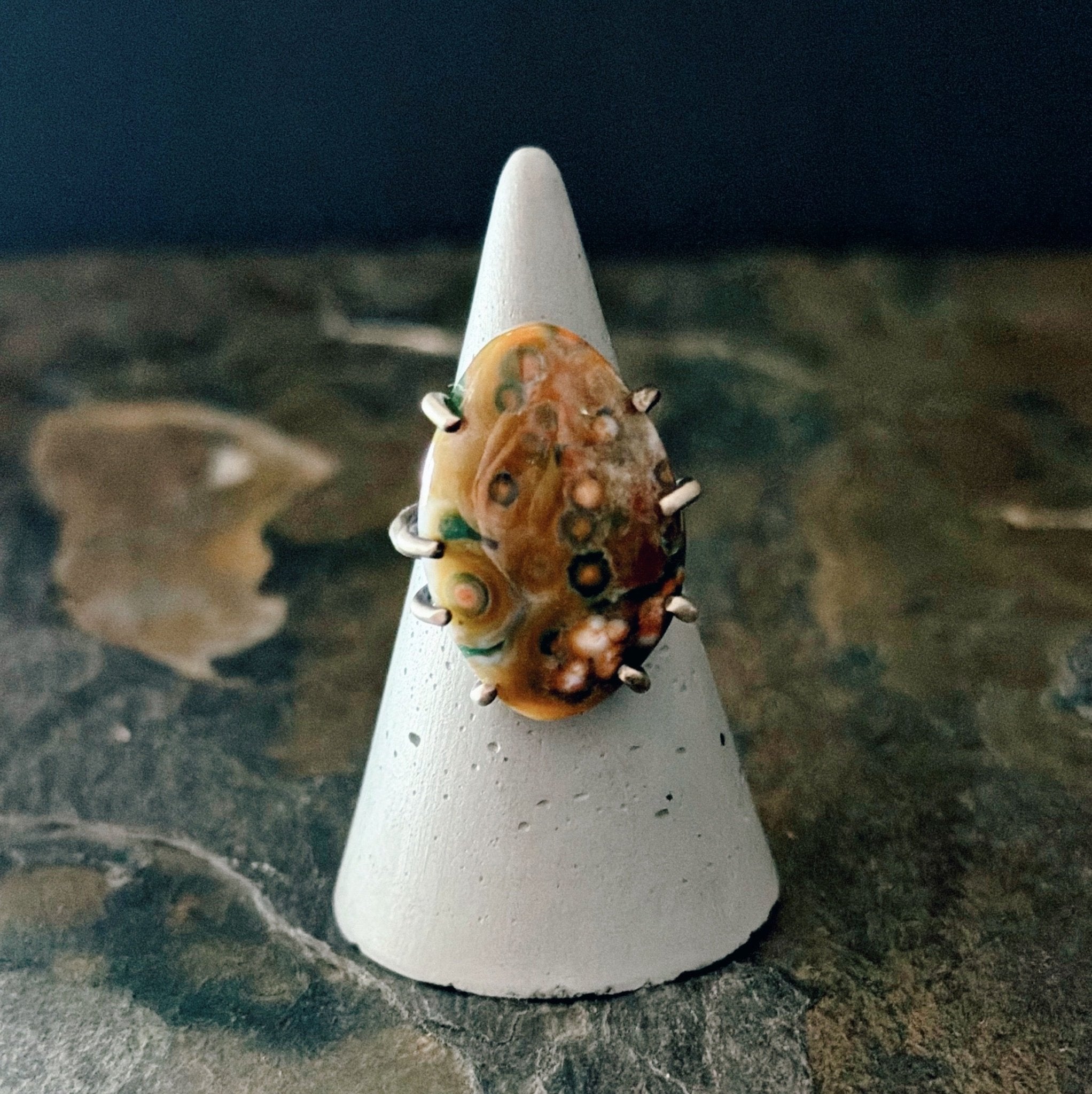 Celeste Ring with Ocean Jasper - Size 6 - Three Flames Silverworks