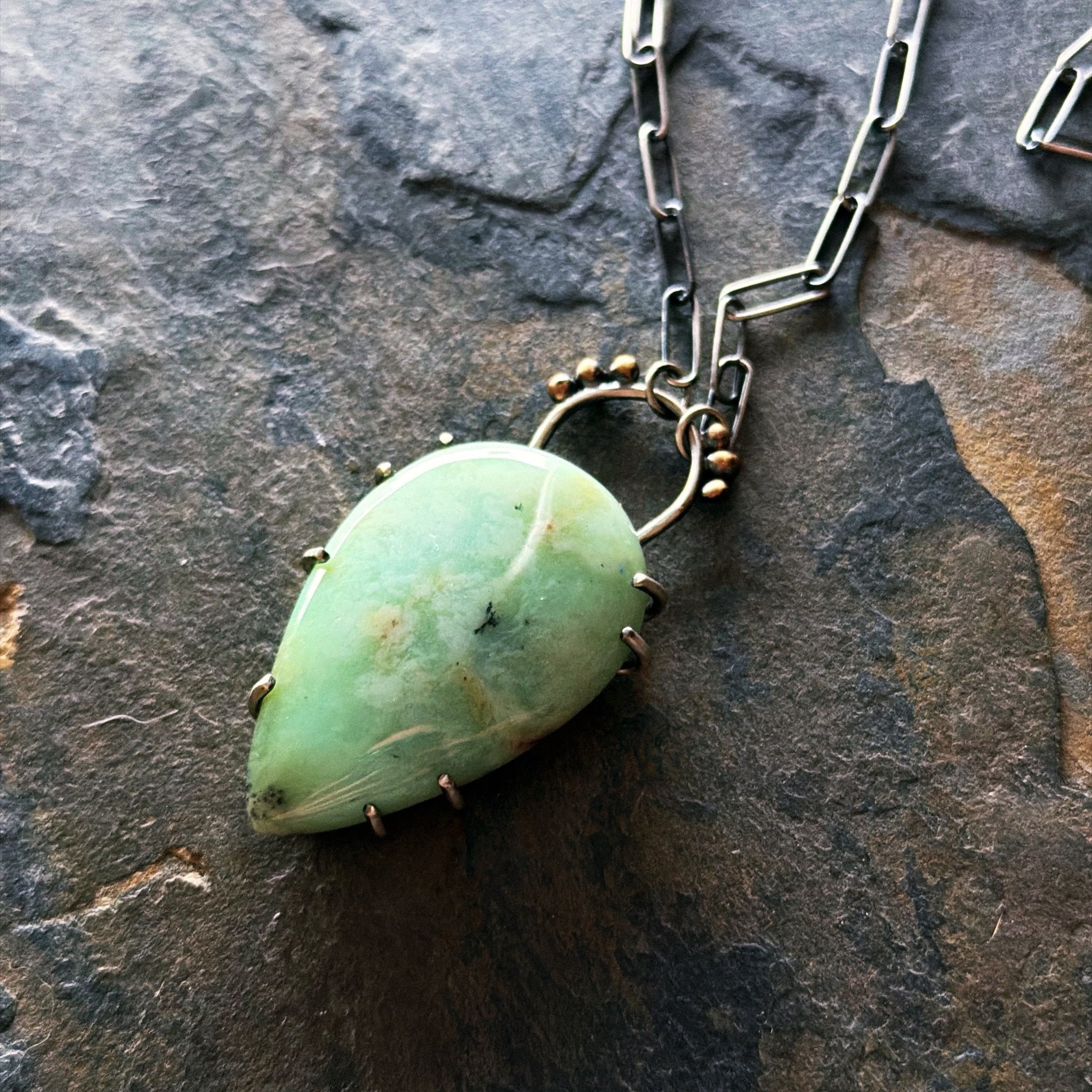 Crowned Chrysoprase Pendant - Three Flames Silverworks