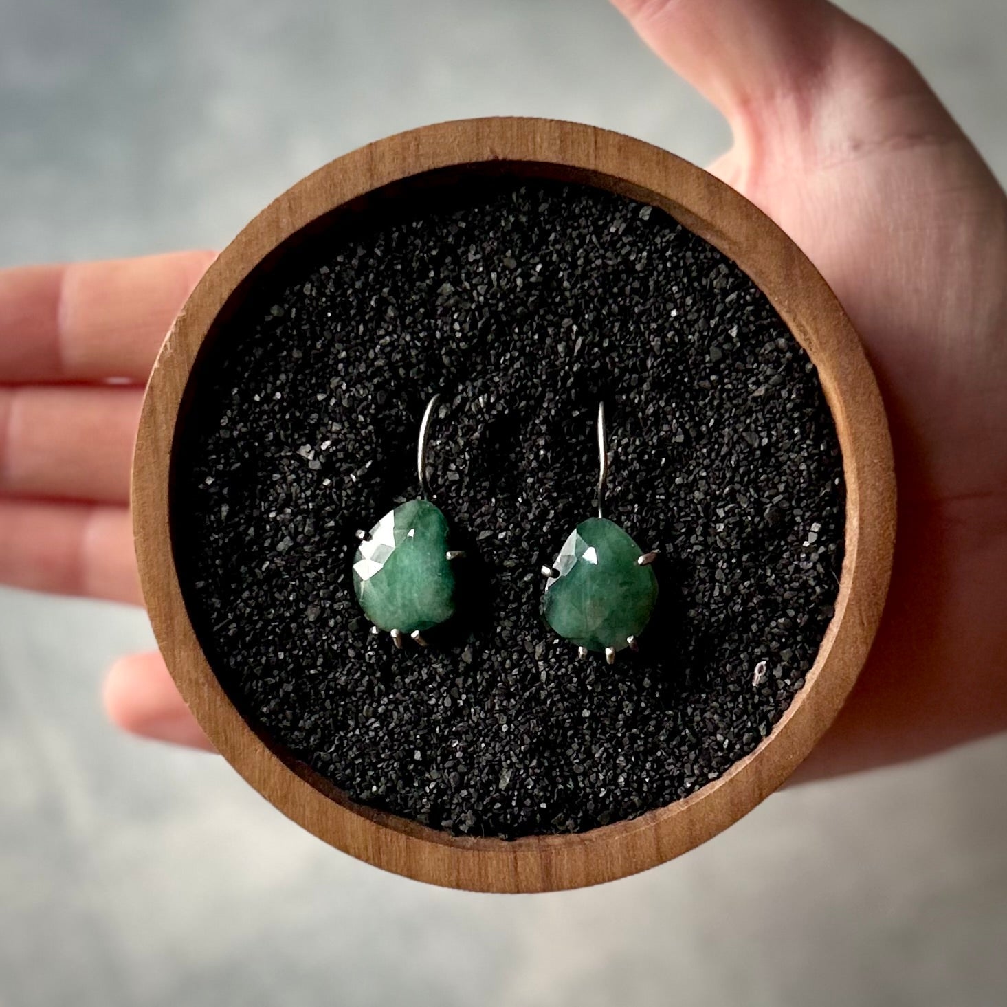 Eve Earrings: Emerald - Three Flames Silverworks