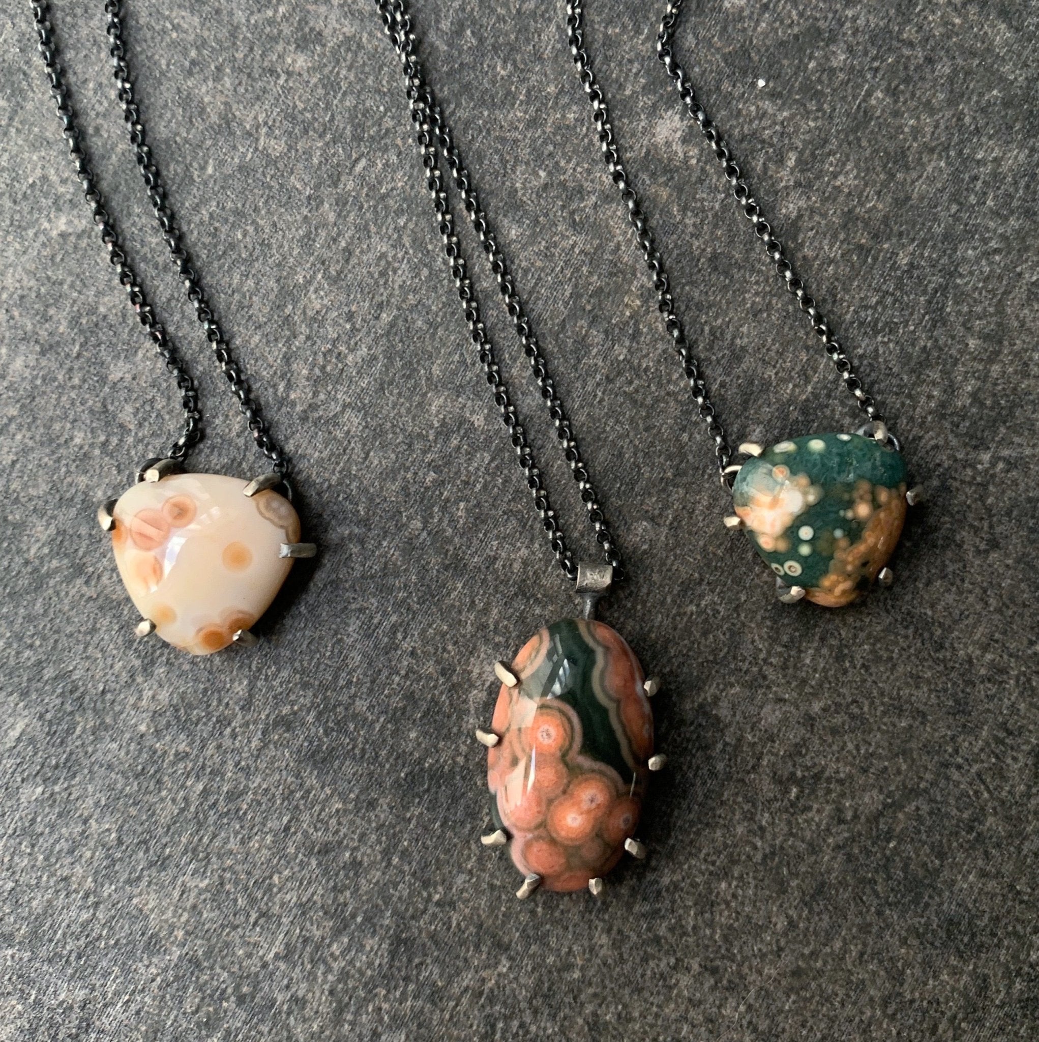 Moira Shield Necklace: Ocean Jasper - Three Flames Silverworks