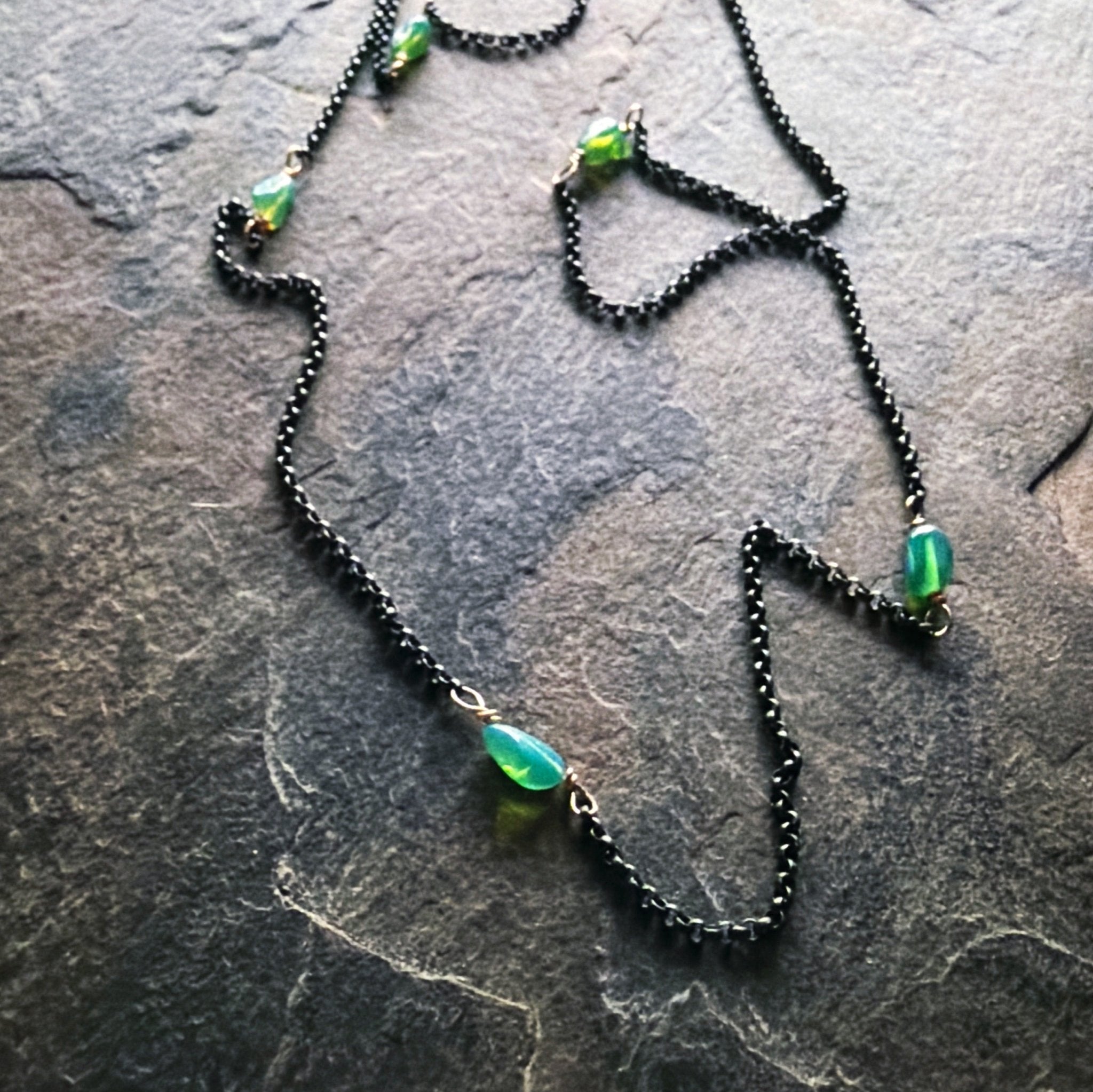 Station Chain with Opal - Three Flames Silverworks