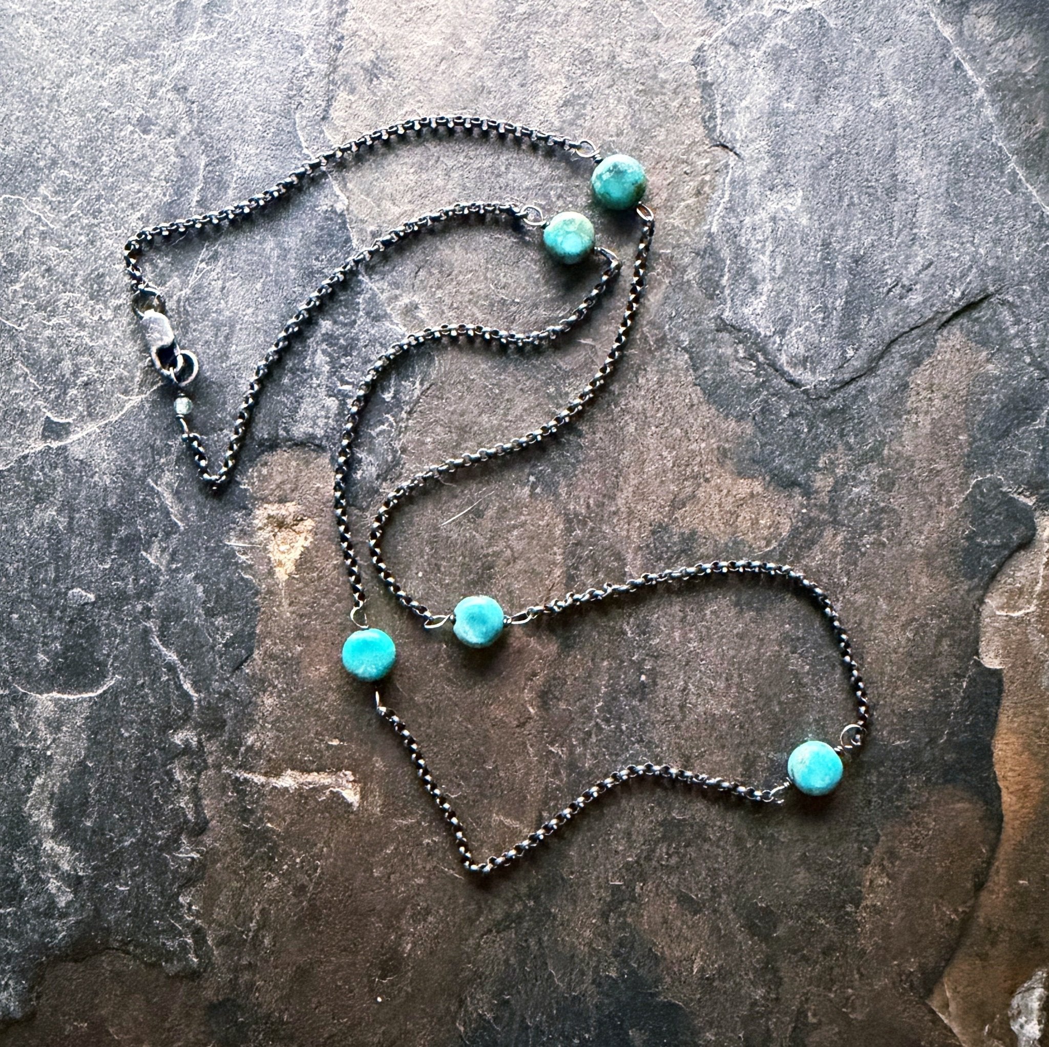 Station Chain with Turquoise - Three Flames Silverworks