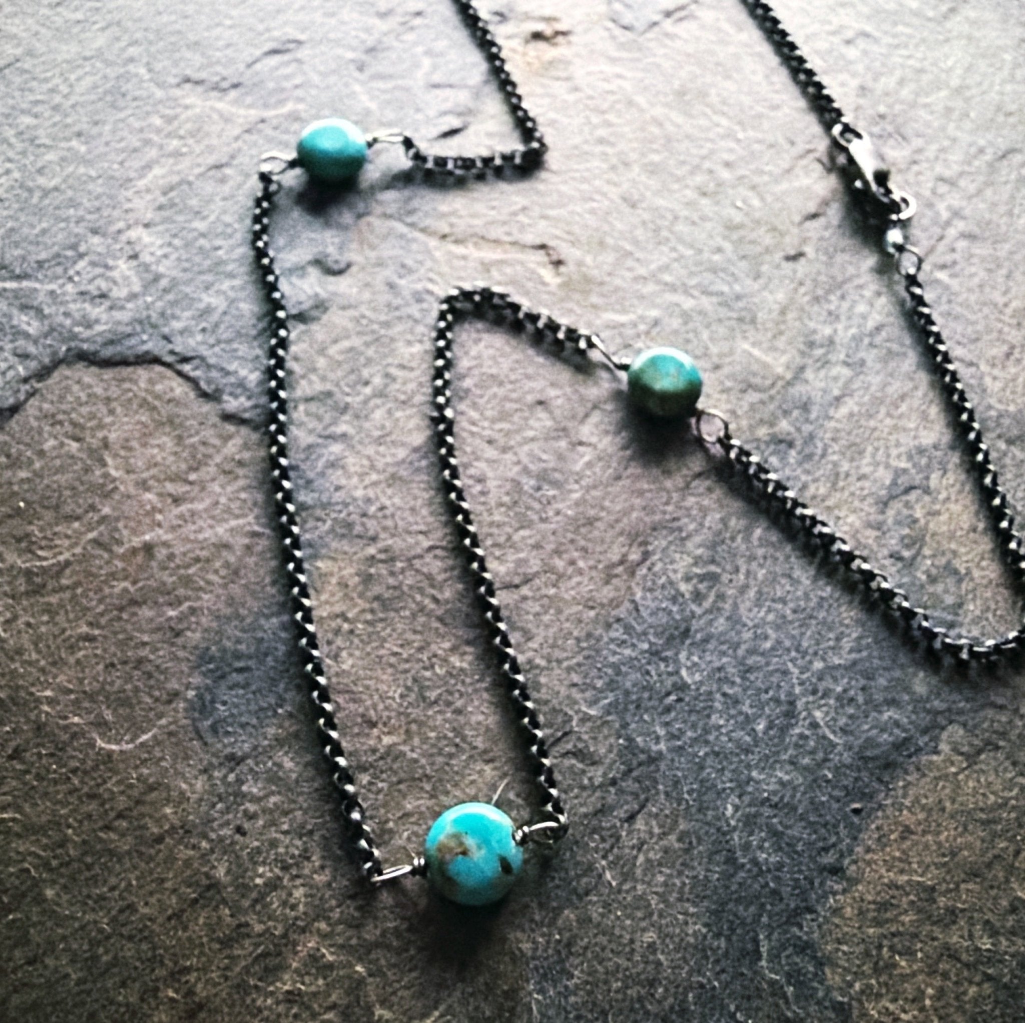 Station Chain with Turquoise - Three Flames Silverworks