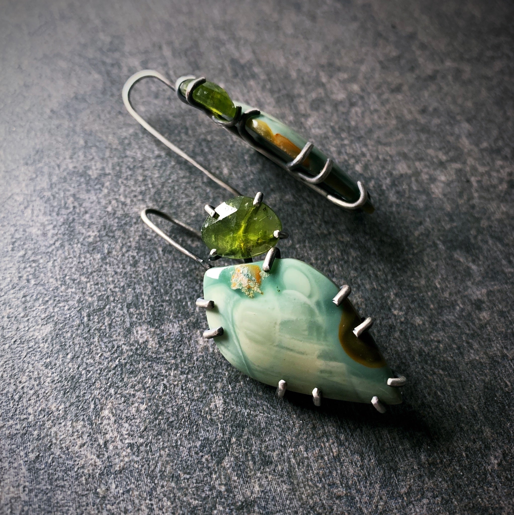 Theia Earring: Royal Imperial Jasper with Vesuvianite - Three Flames Silverworks