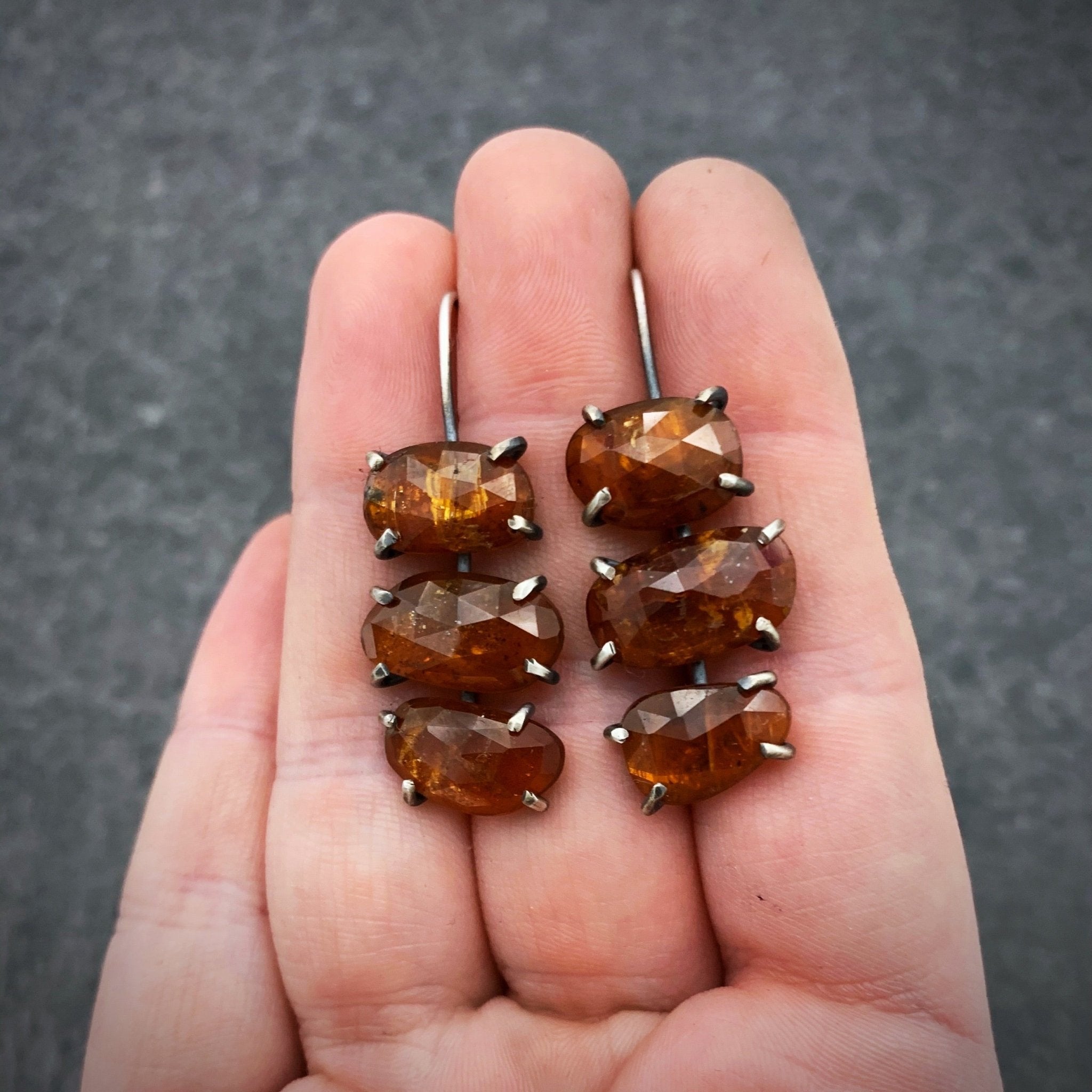 Theia Earring: Triple Orange Kyanite - Three Flames Silverworks