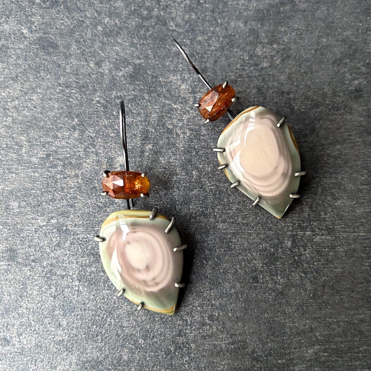 Theia Earrings - Royal Imperial Jasper, Orange Kyanite - Three Flames Silverworks