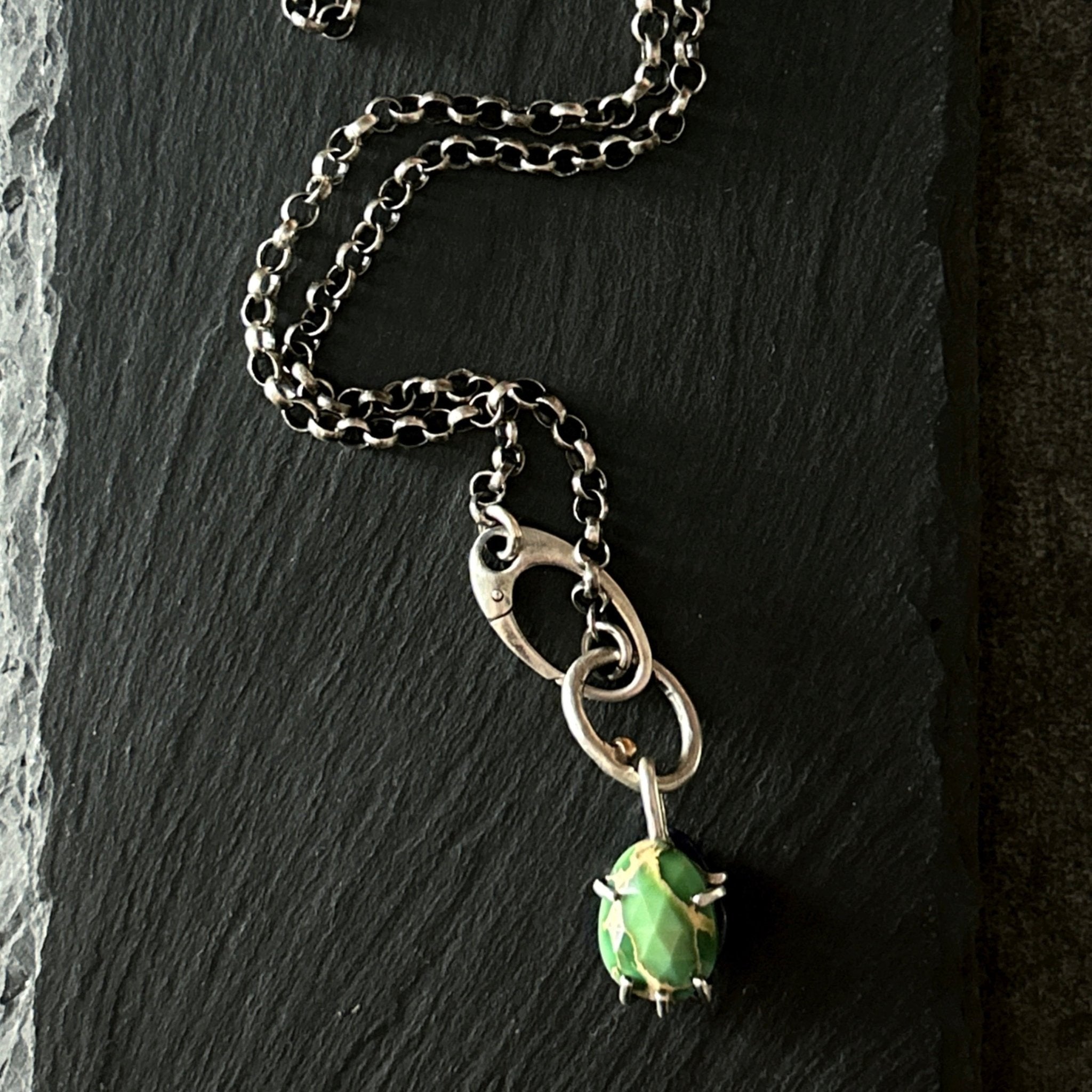 Two Faced Fob Necklace - Lapis and Variscite - Three Flames Silverworks