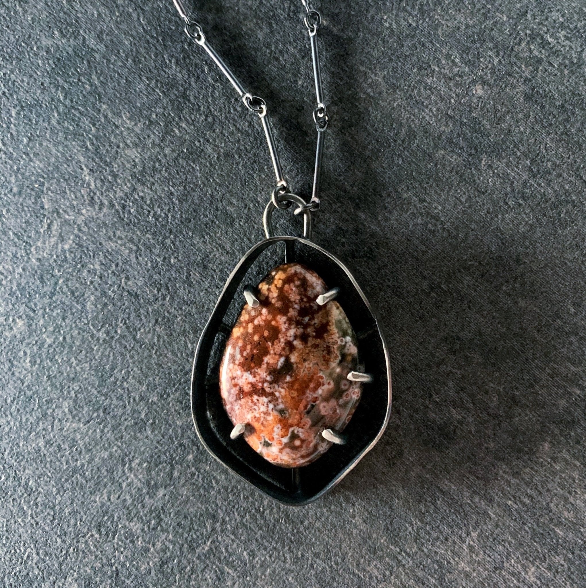 Wayfinder Necklace no. 1 - Ocean Jasper - Three Flames Silverworks