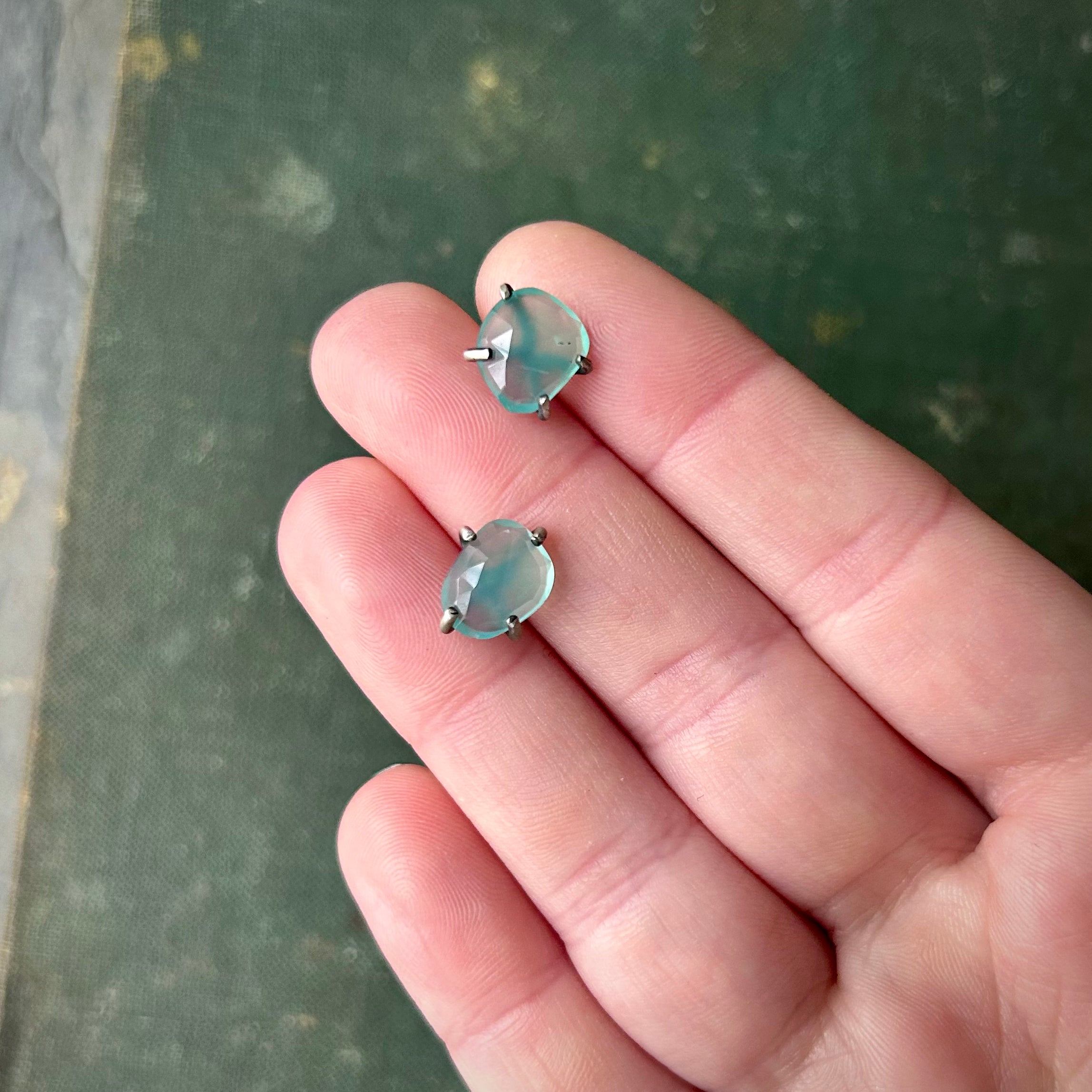 Celeste Gemstone Studs: Aqua Chrysoprasei