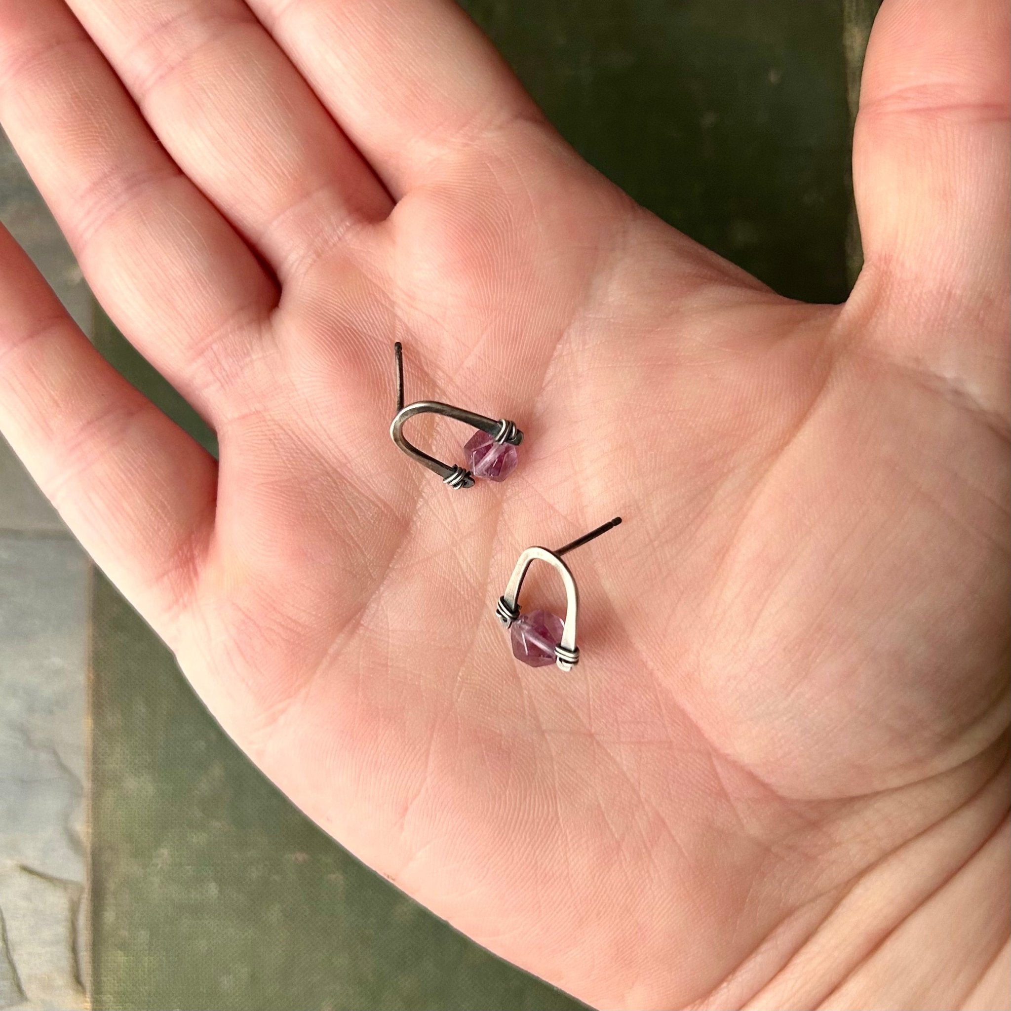 Arc Earrings with Amethyst - Three Flames Silverworks