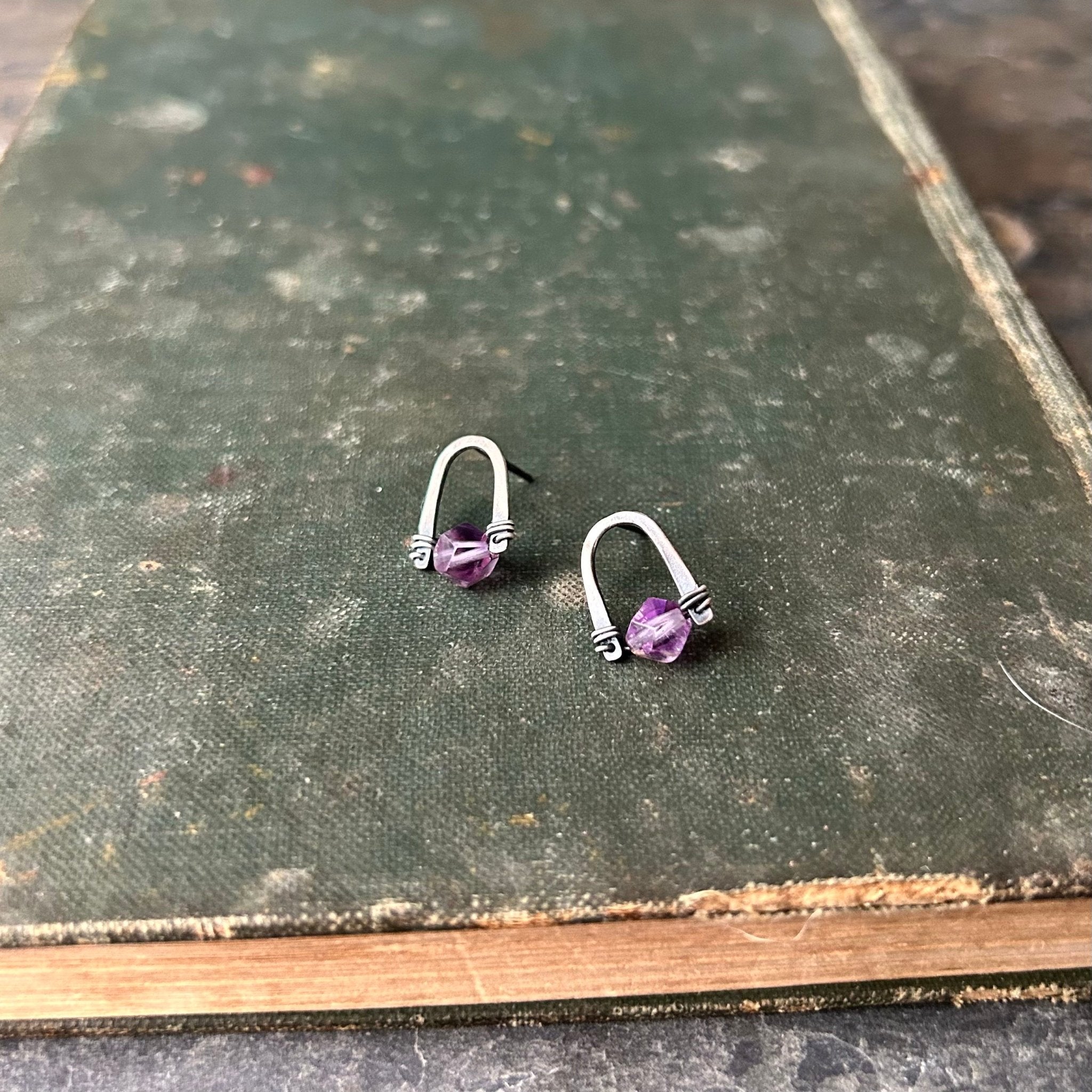 Arc Earrings with Amethyst - Three Flames Silverworks