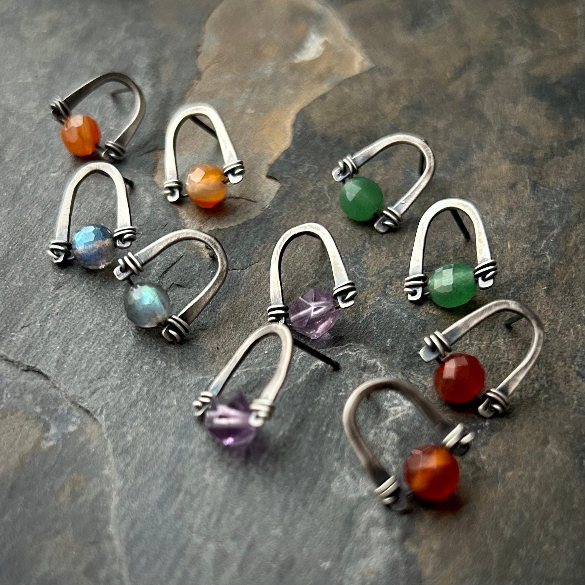 Arc Earrings with Amethyst - Three Flames Silverworks