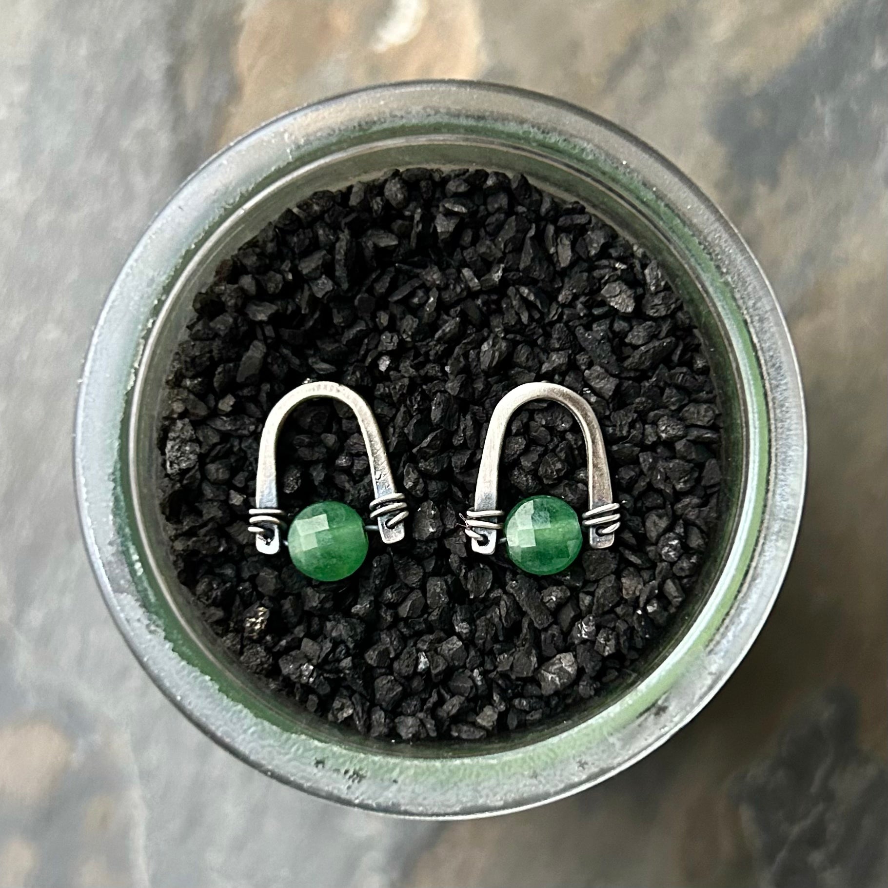 Arc Earrings with Aventurine - Three Flames Silverworks