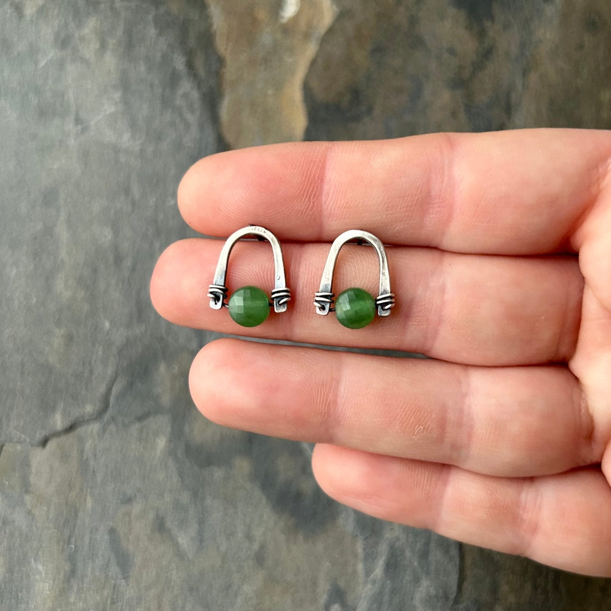 Arc Earrings with Aventurine - Three Flames Silverworks