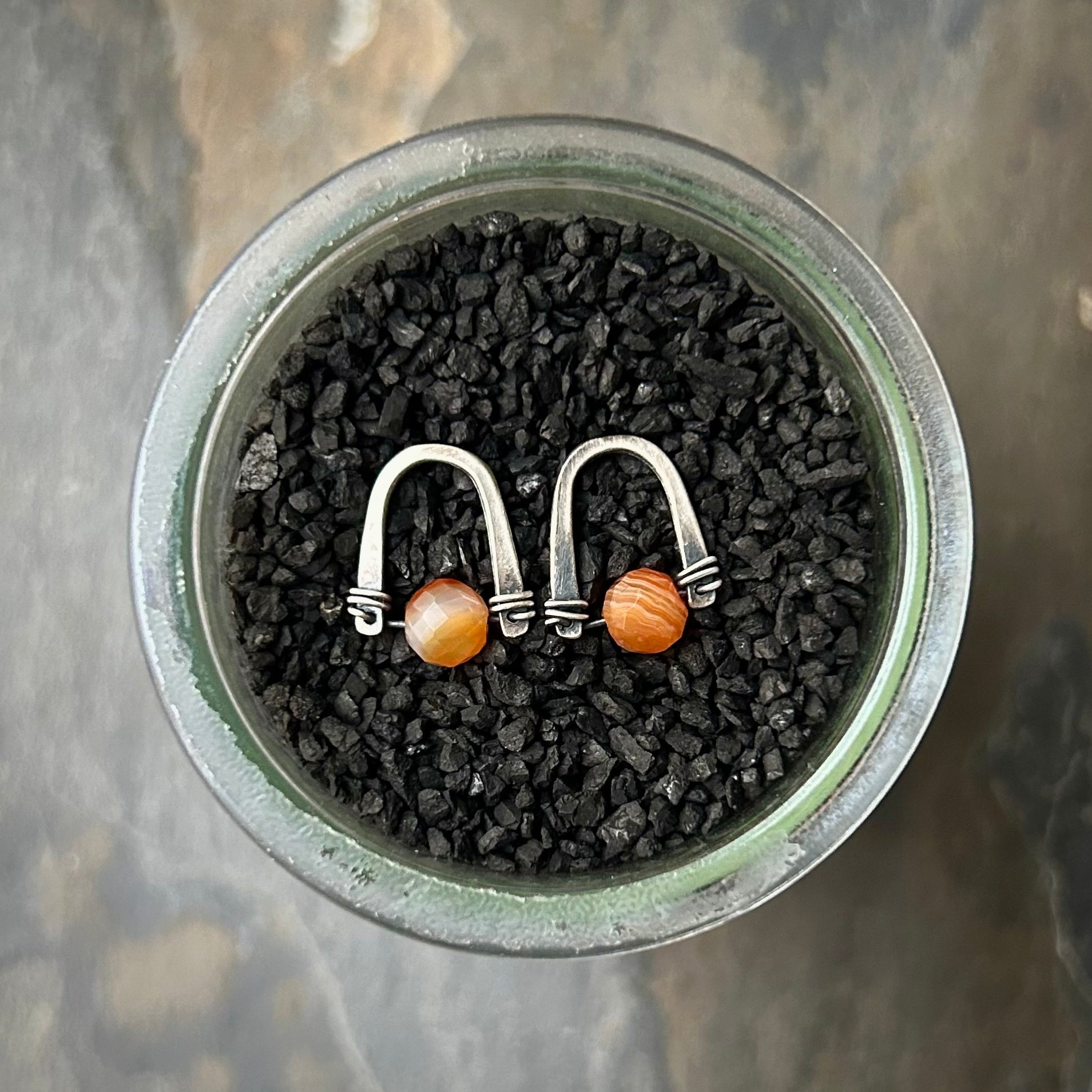 Arc Earrings with Carnelian - Three Flames Silverworks