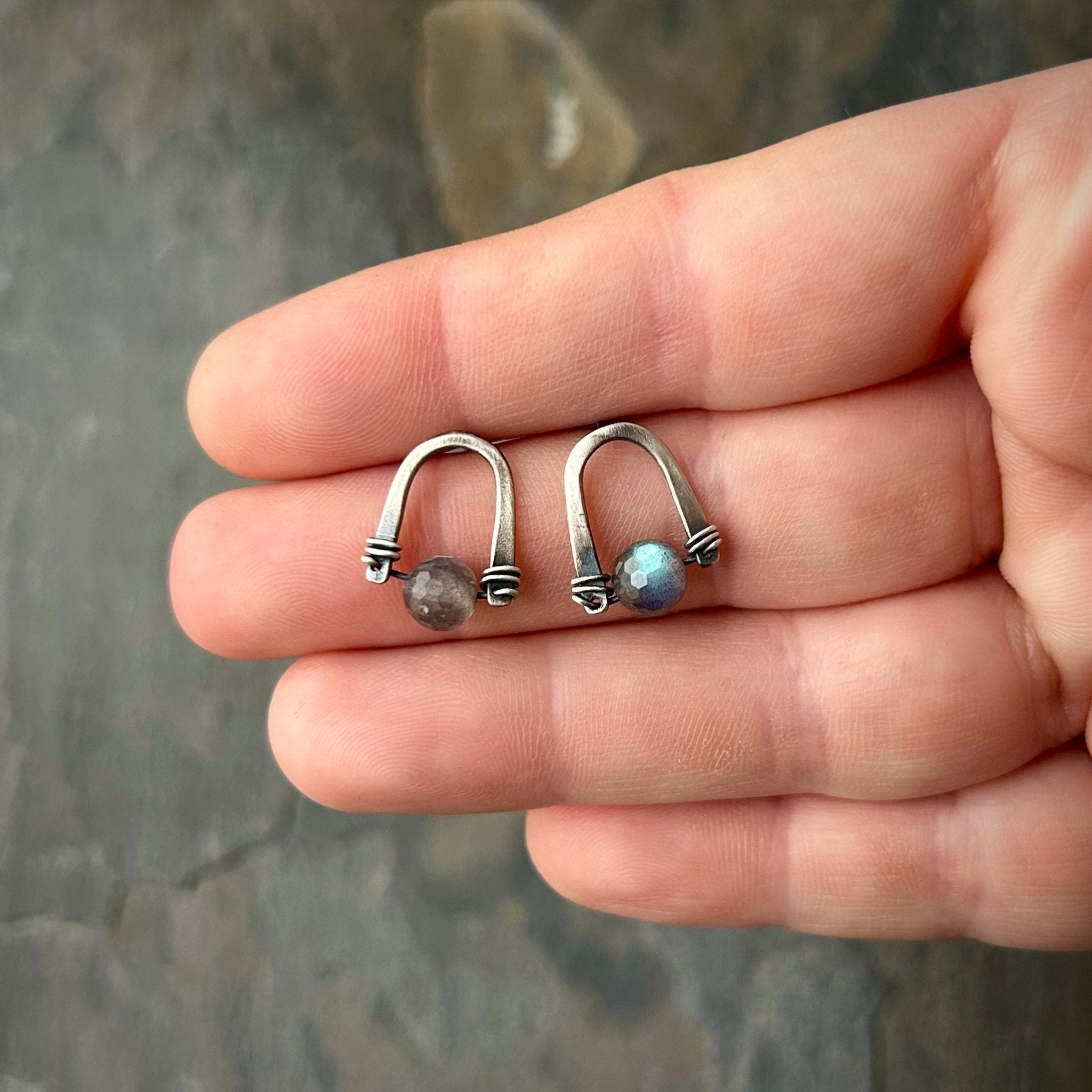 Arc Earrings with Labradorite - Three Flames Silverworks