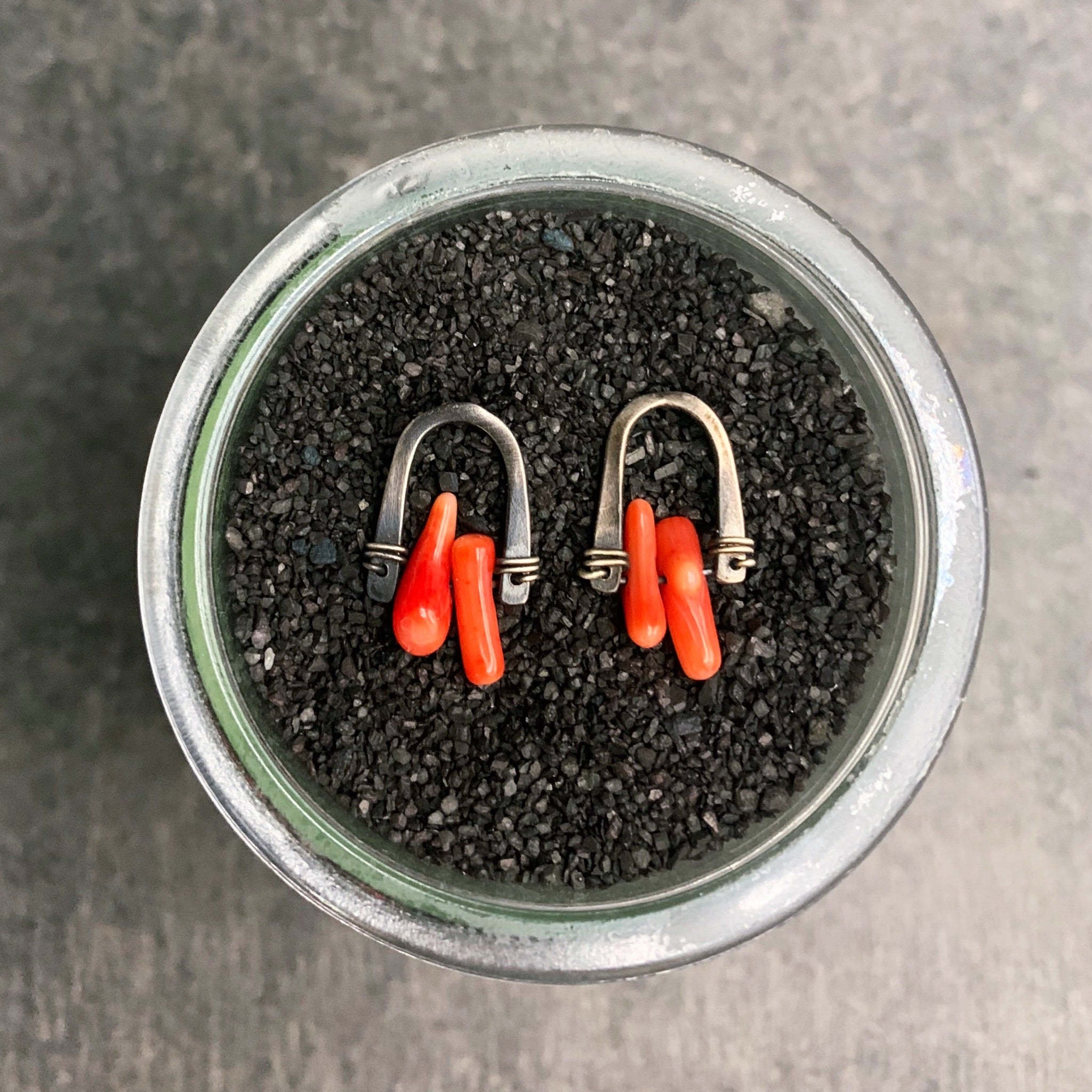 Arc Earrings with Recycled Coral - Three Flames Silverworks