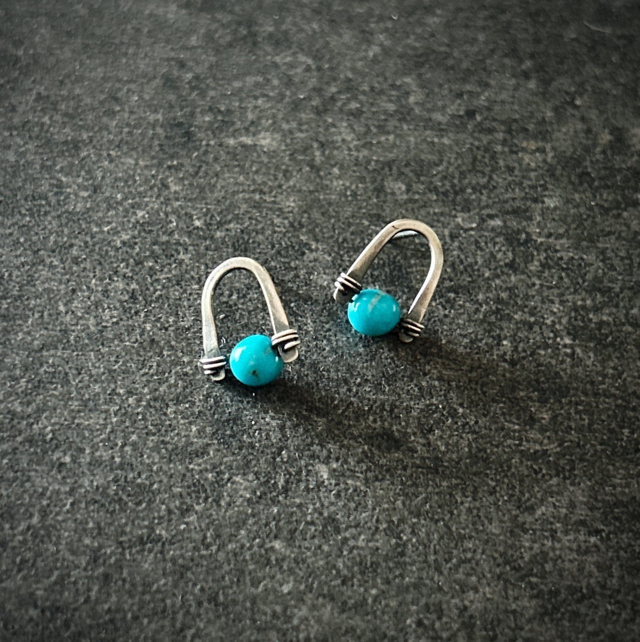 Arc Earrings with Turquoise - Three Flames Silverworks