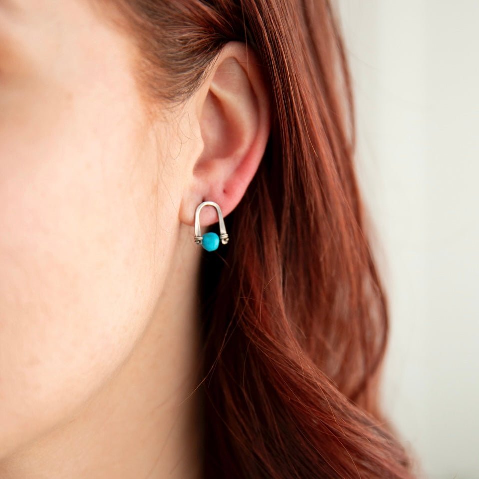 Arc Earrings with Turquoise - Three Flames Silverworks