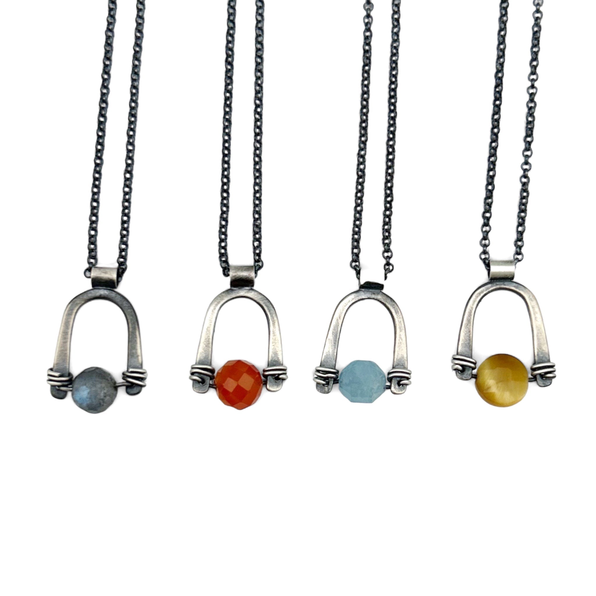 Arc Pendant - Choice of Stone - Three Flames Silverworks