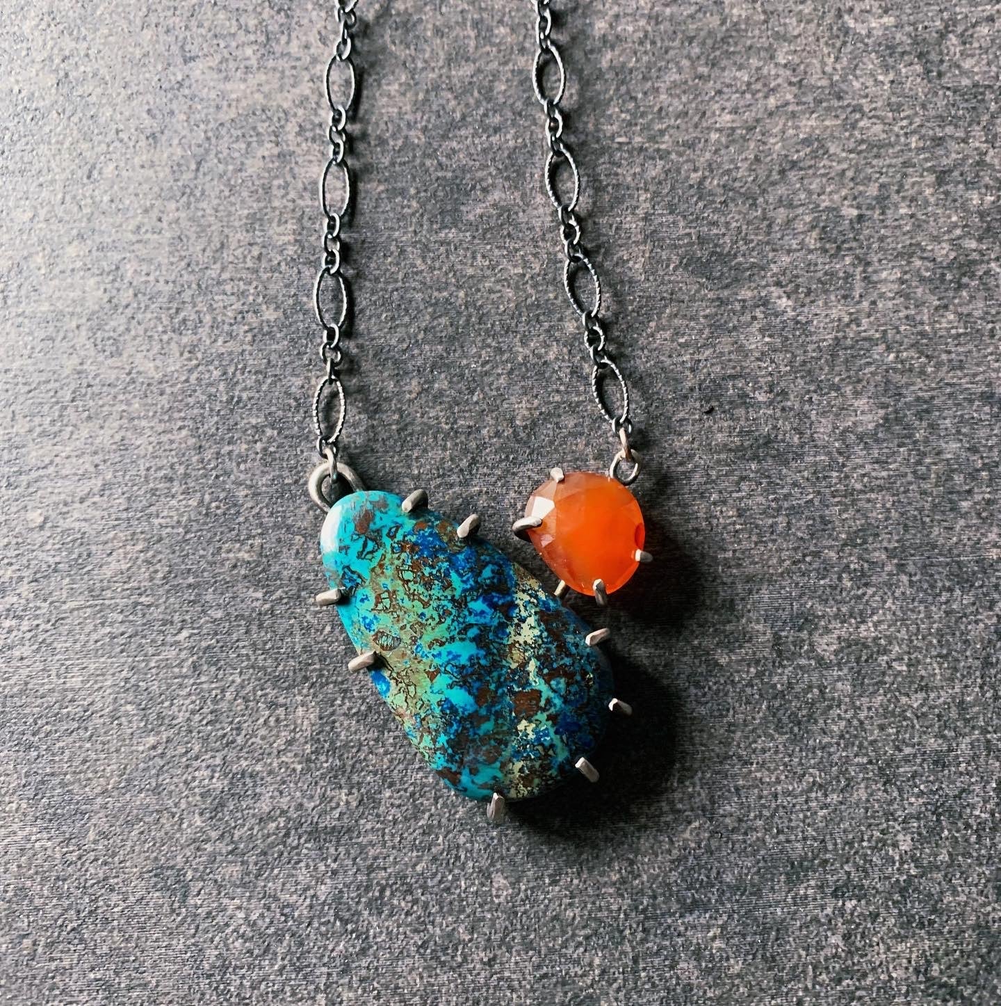 Azurite and Carnelian Pendant - Three Flames Silverworks