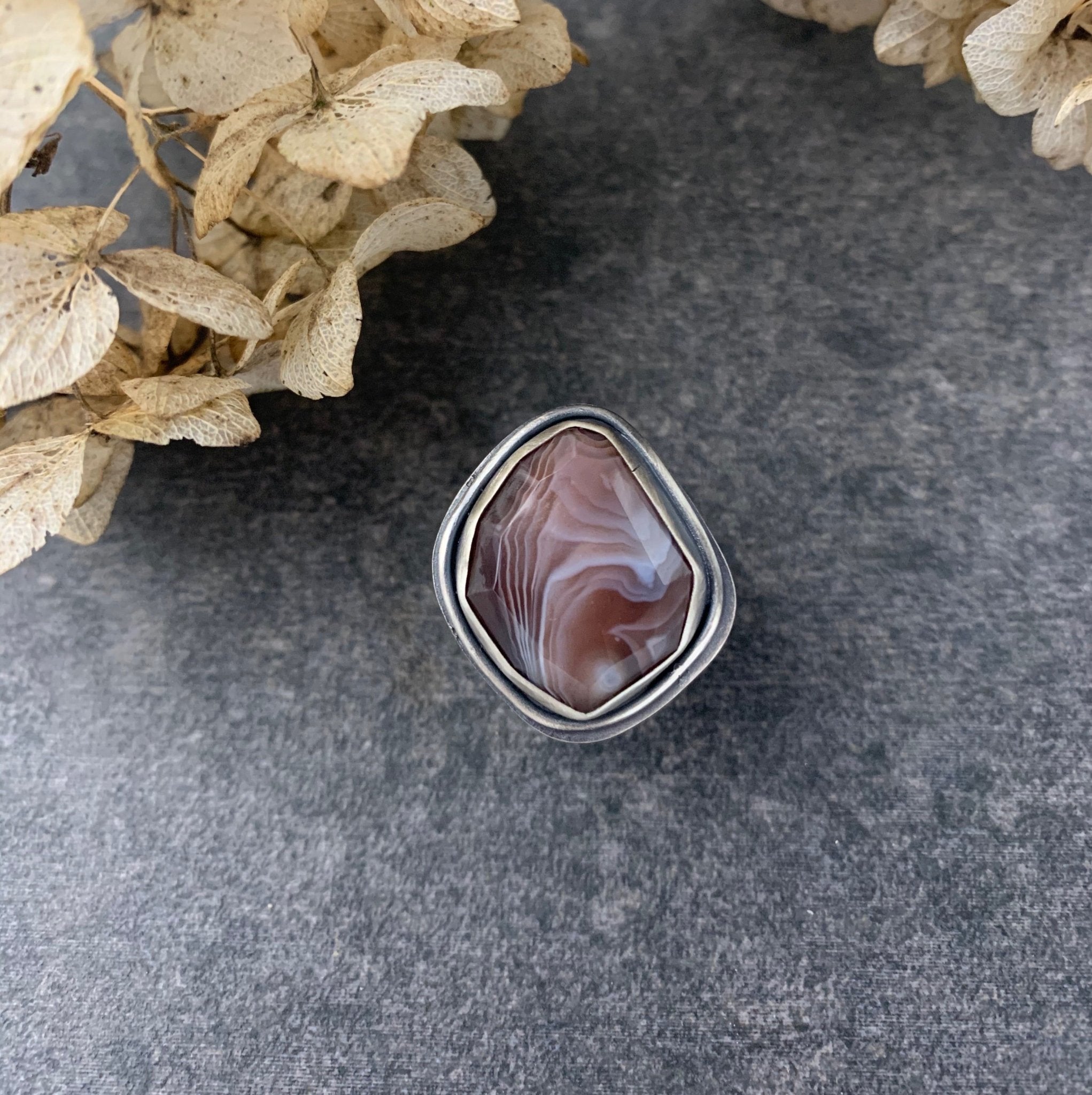 Botswana Agate Ring - Three Flames Silverworks