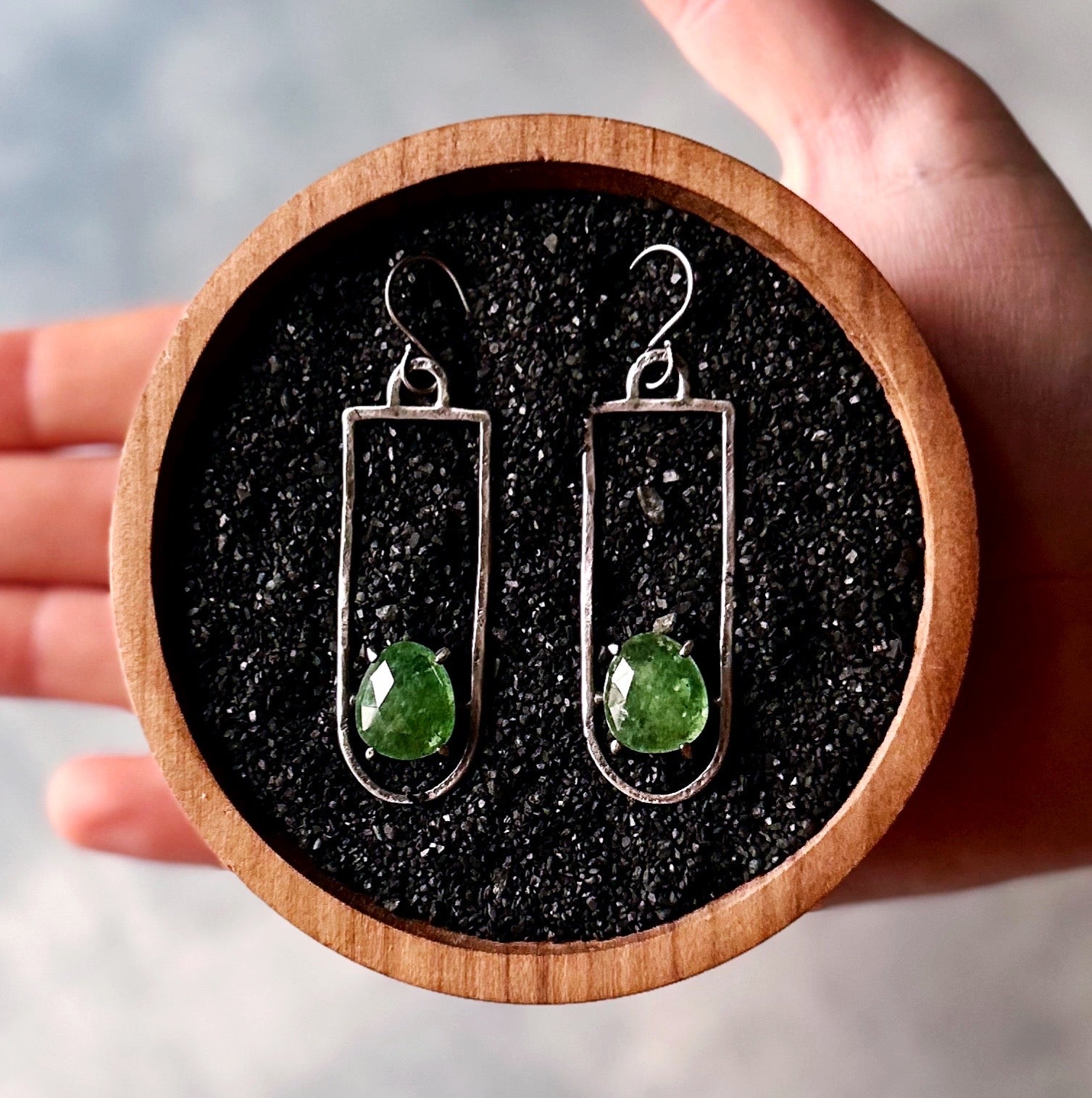 Cathedral Earrings - Green Tanzurine - Three Flames Silverworks