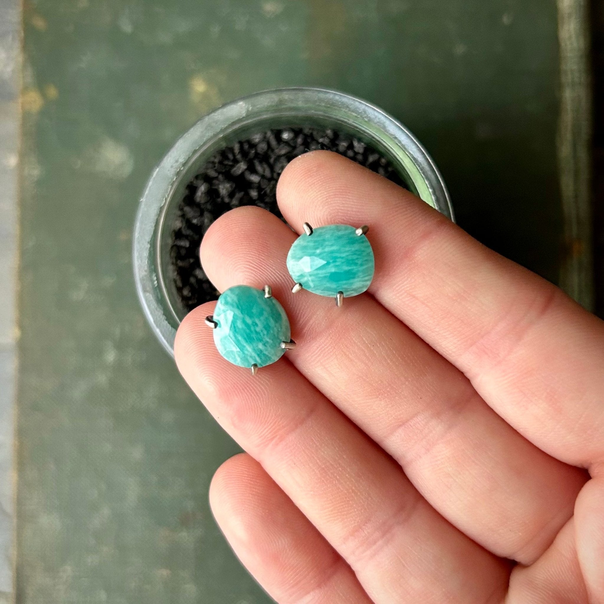 Celeste Gemstone Studs: Amazonite - Three Flames Silverworks