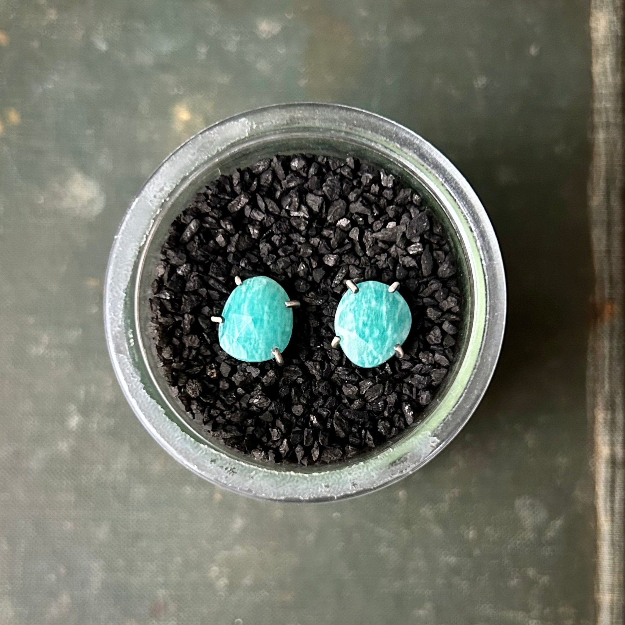 Celeste Gemstone Studs: Amazonite - Three Flames Silverworks