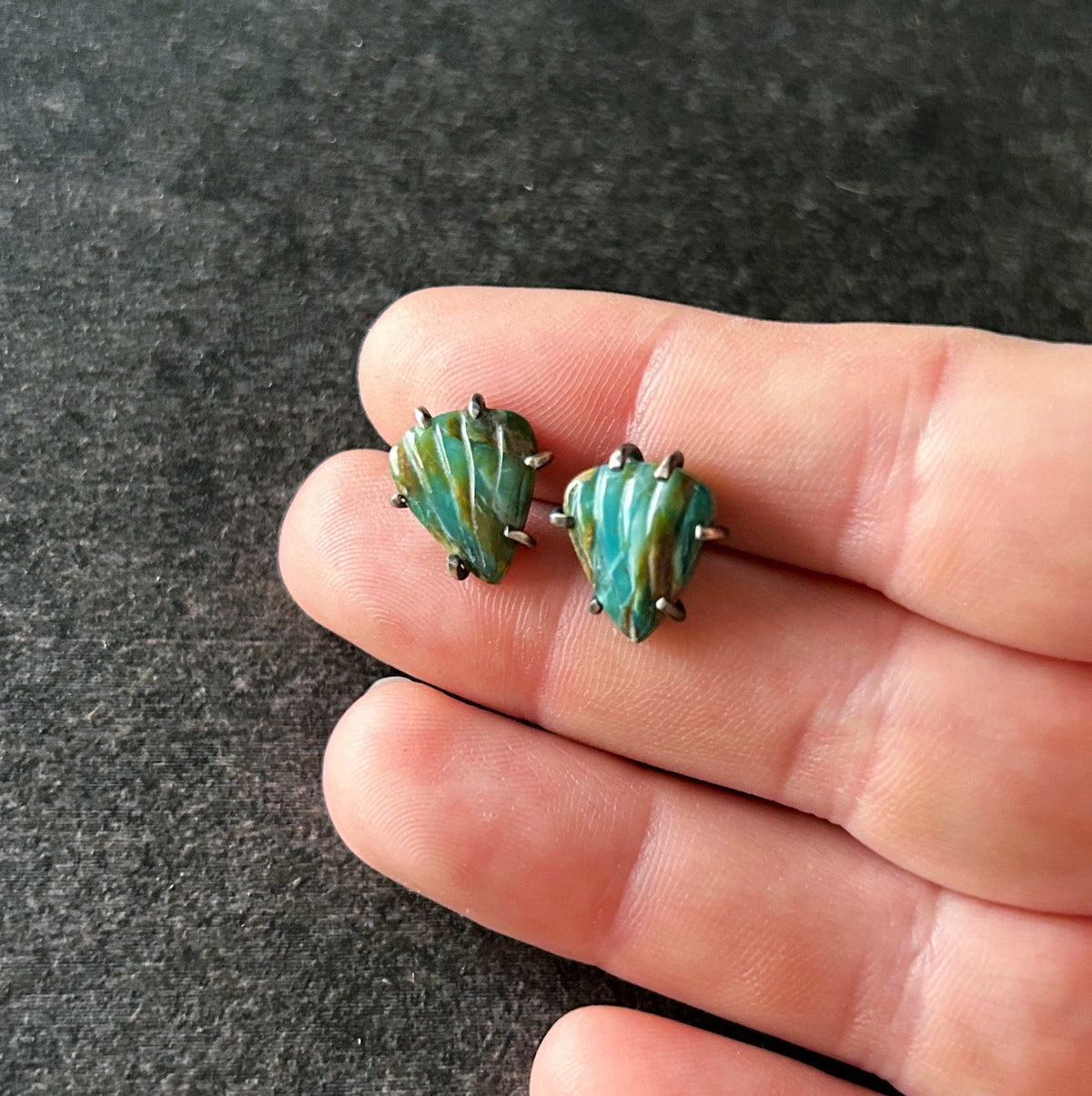 Celeste Gemstone Studs: Carved Peruvian Opal Shell | Three Flames ...