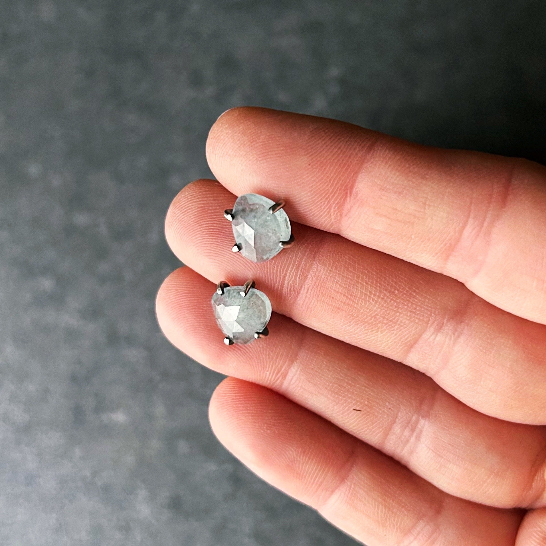 Celeste Gemstone Studs: Grey Aquamarine - Three Flames Silverworks