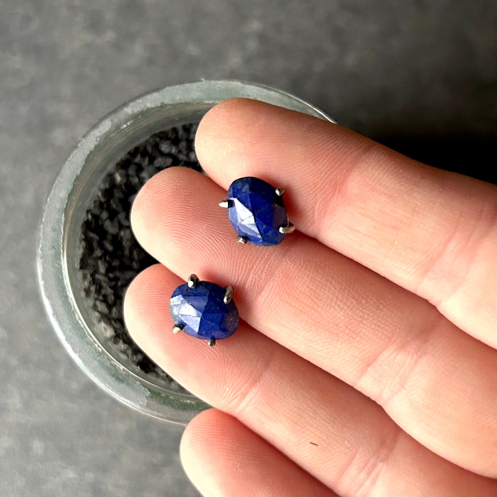 Celeste Gemstone Studs: Lapis - Three Flames Silverworks
