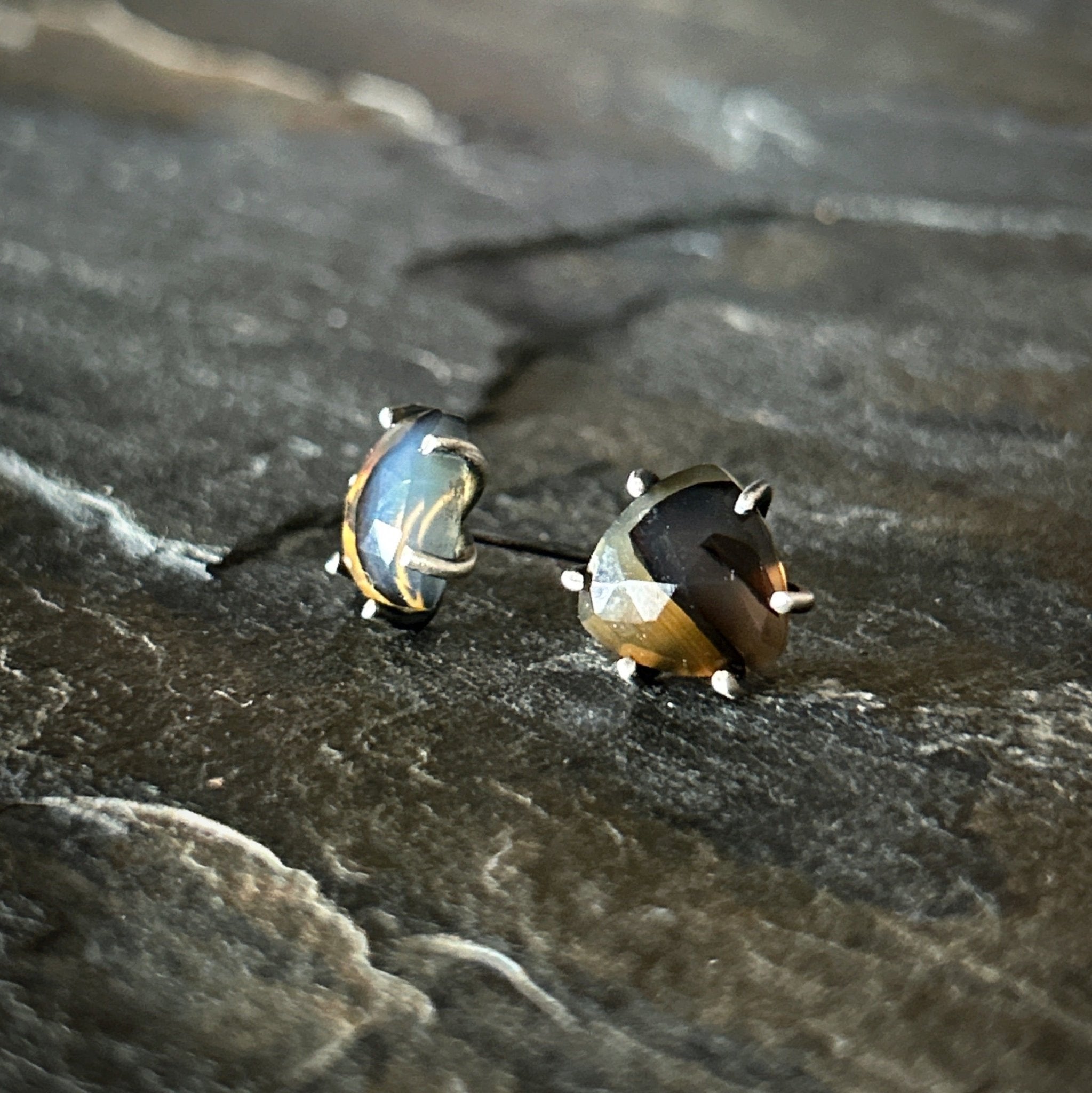 Celeste Gemstone Studs: Montana Agate - Three Flames Silverworks