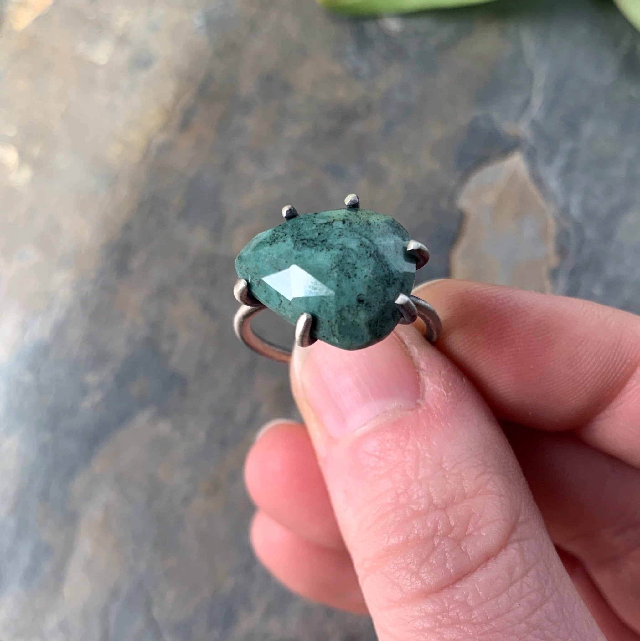 Celeste Ring with Green Opal Size 7.75 - Three Flames Silverworks