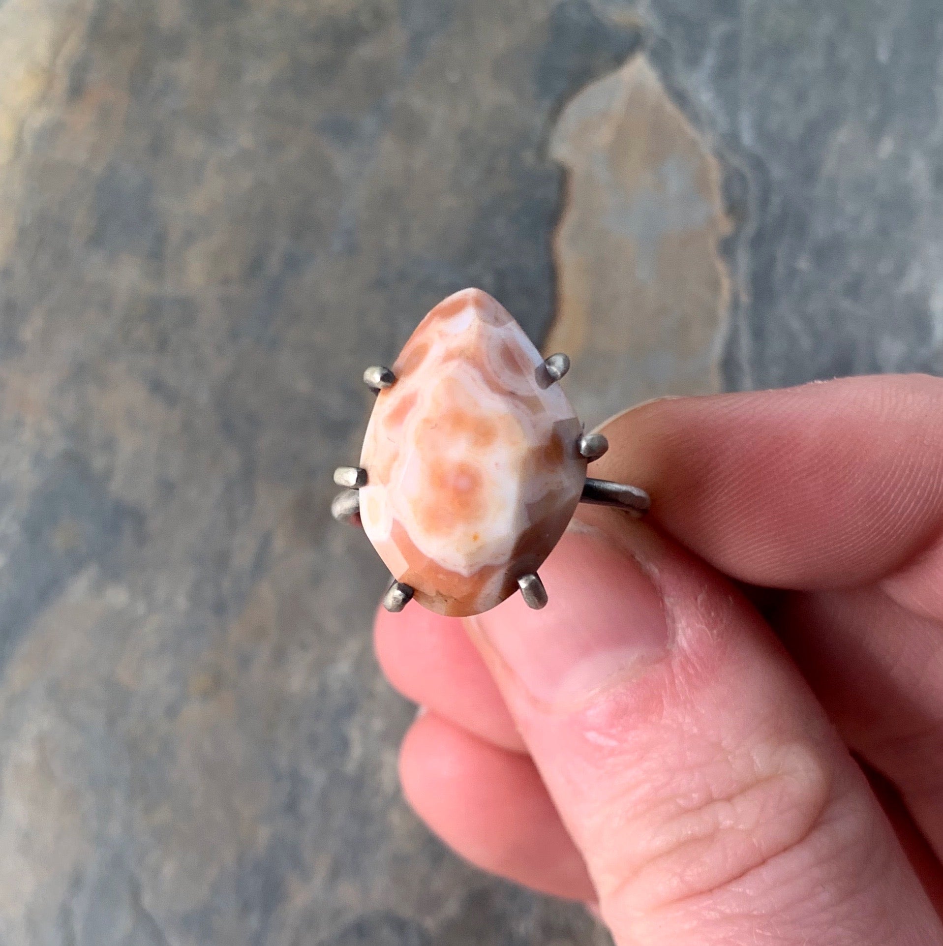 Celeste Ring with Ocean Jasper Size 7.25 - Three Flames Silverworks