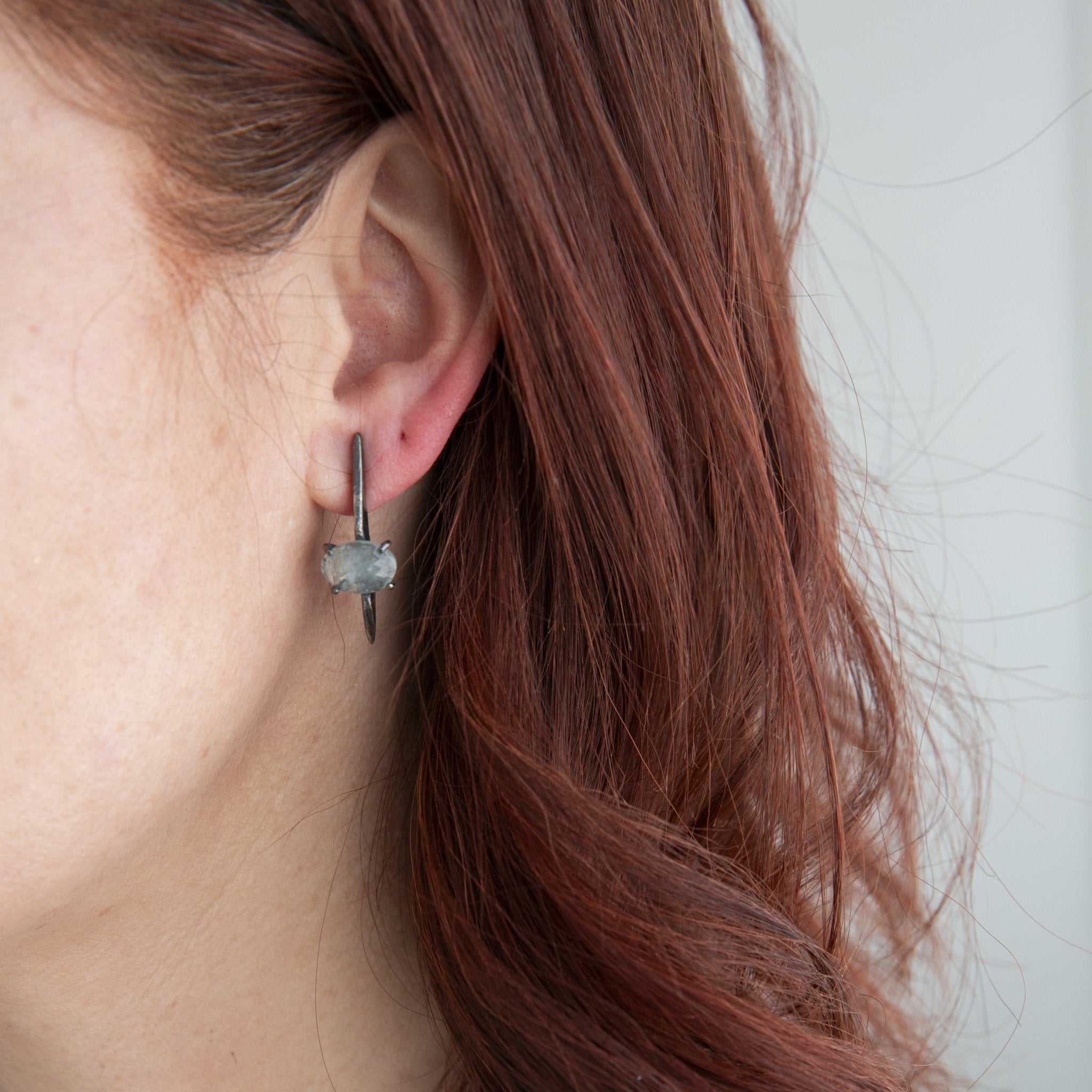 Crow Earring - Aquamarine - Three Flames Silverworks