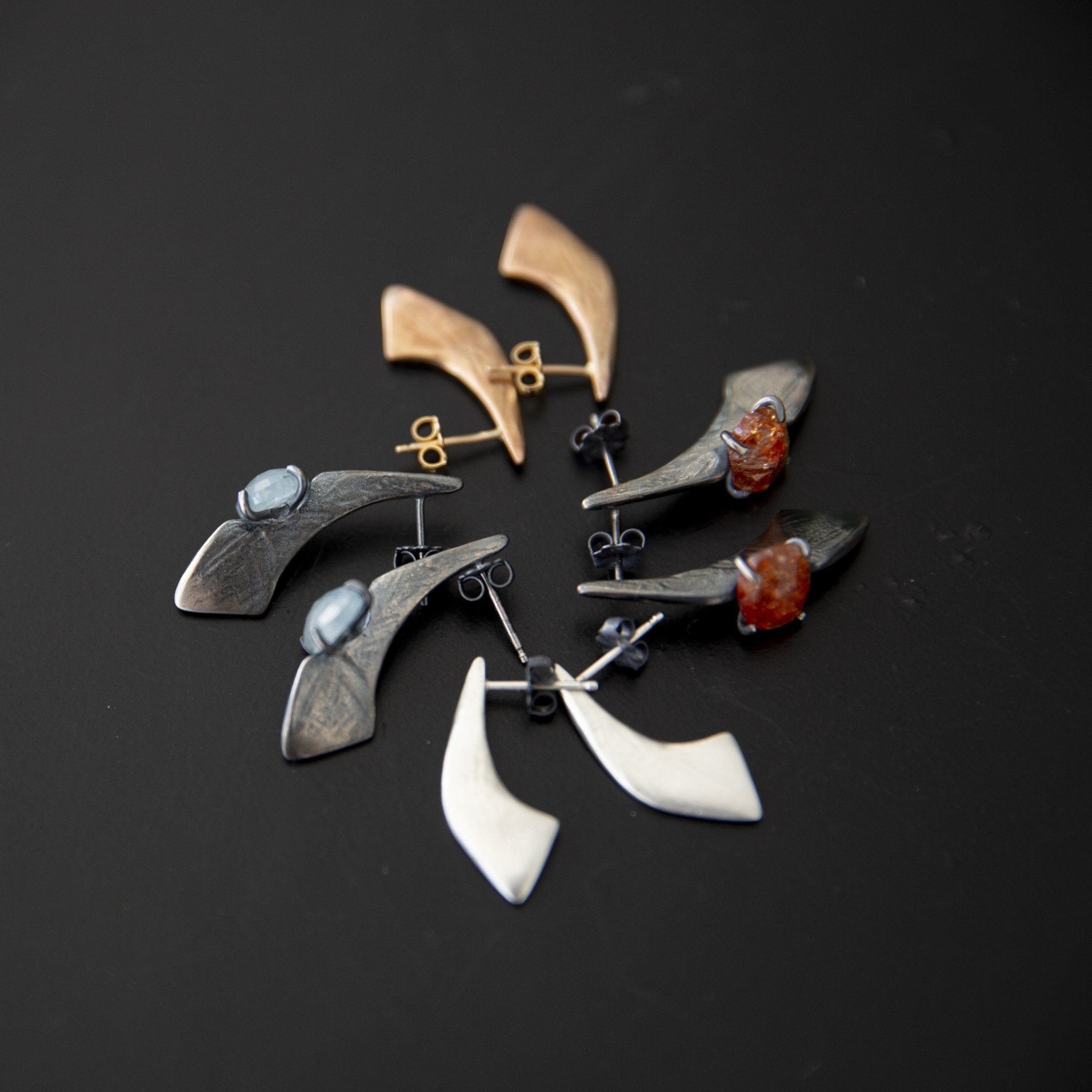 Crow Earring - Aquamarine - Three Flames Silverworks