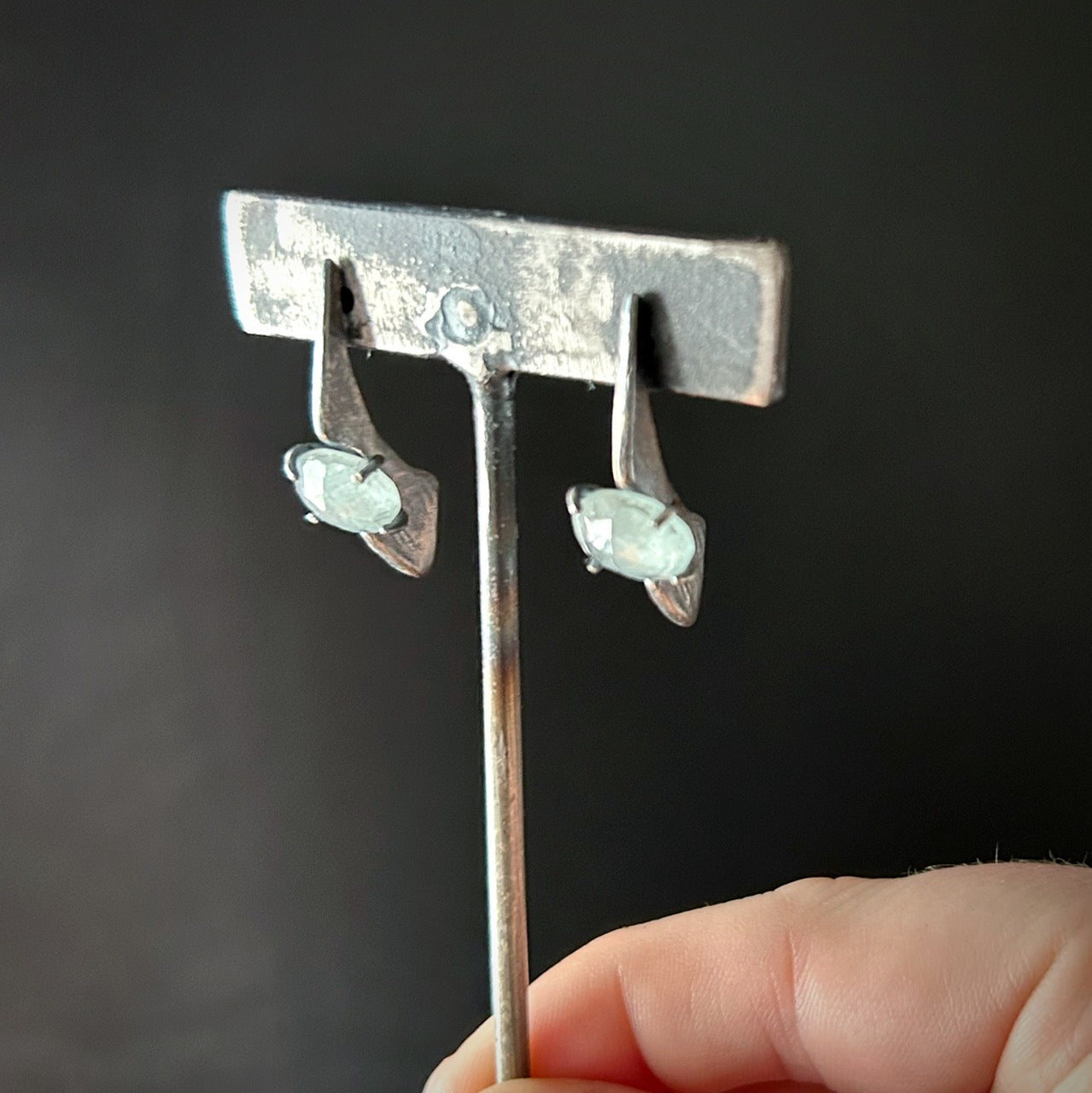 Crow Earring - Aquamarine - Three Flames Silverworks