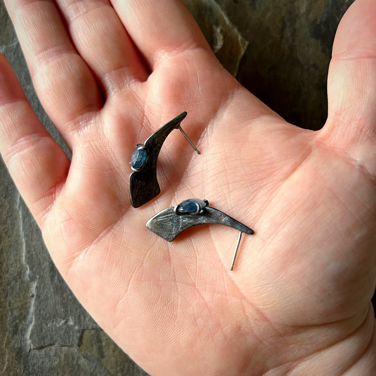 Crow Earring - Blue Kyanite - Three Flames Silverworks