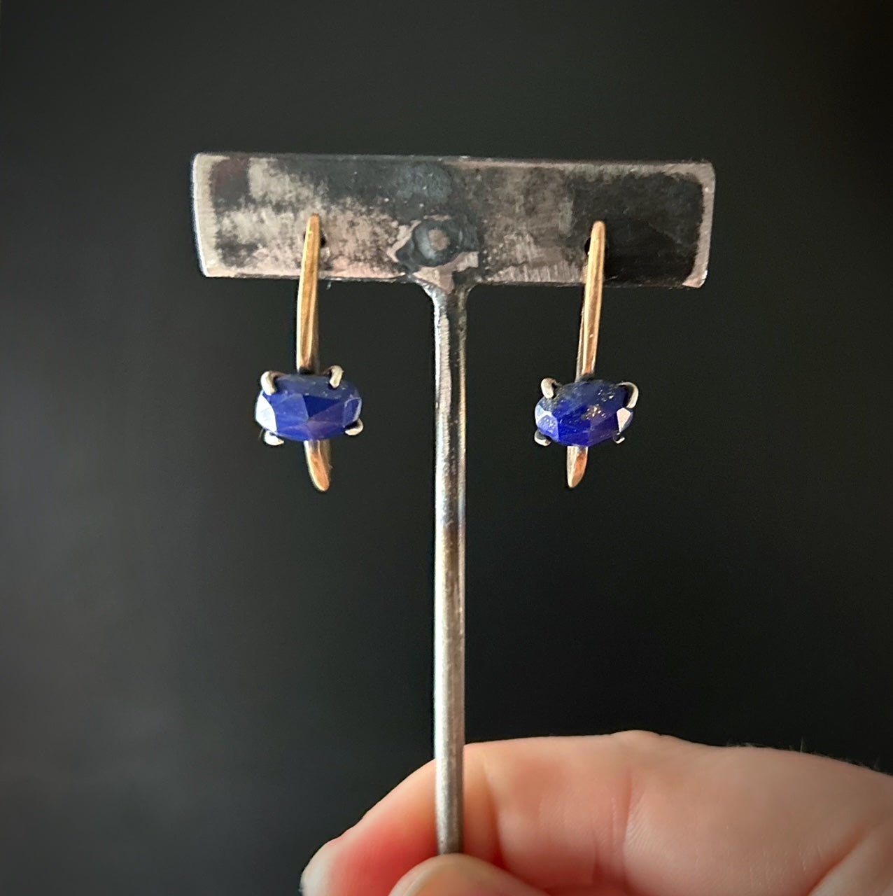 Crow Earring - Bronze and Lapis Lazuli - Three Flames Silverworks