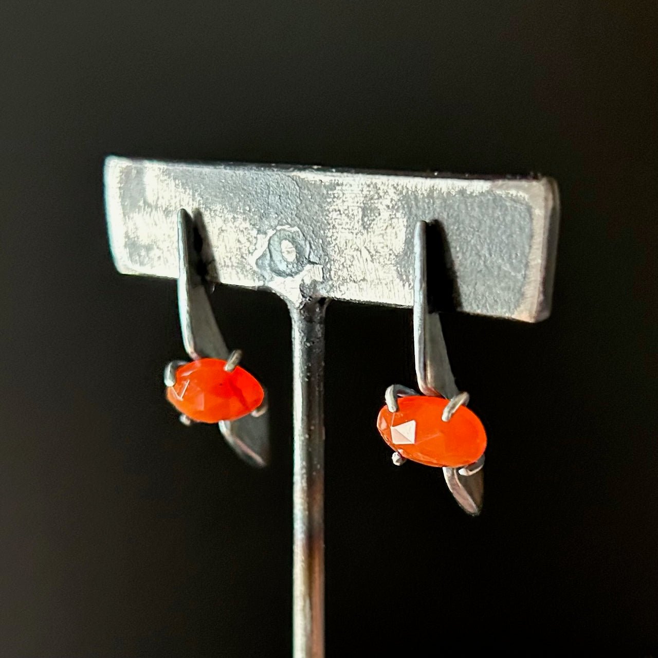 Crow Earring - Fire Opal - Three Flames Silverworks