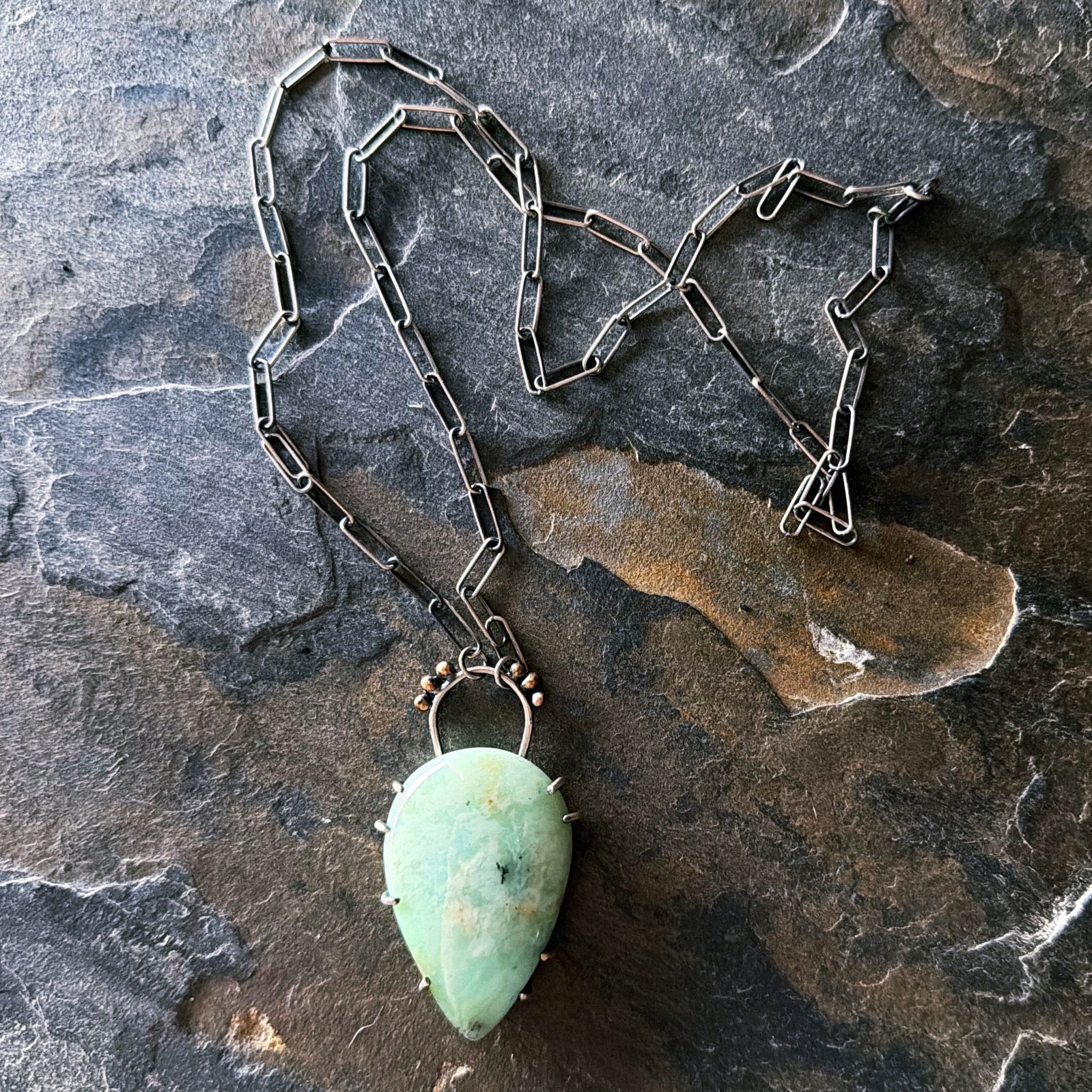Crowned Chrysoprase Pendant - Three Flames Silverworks