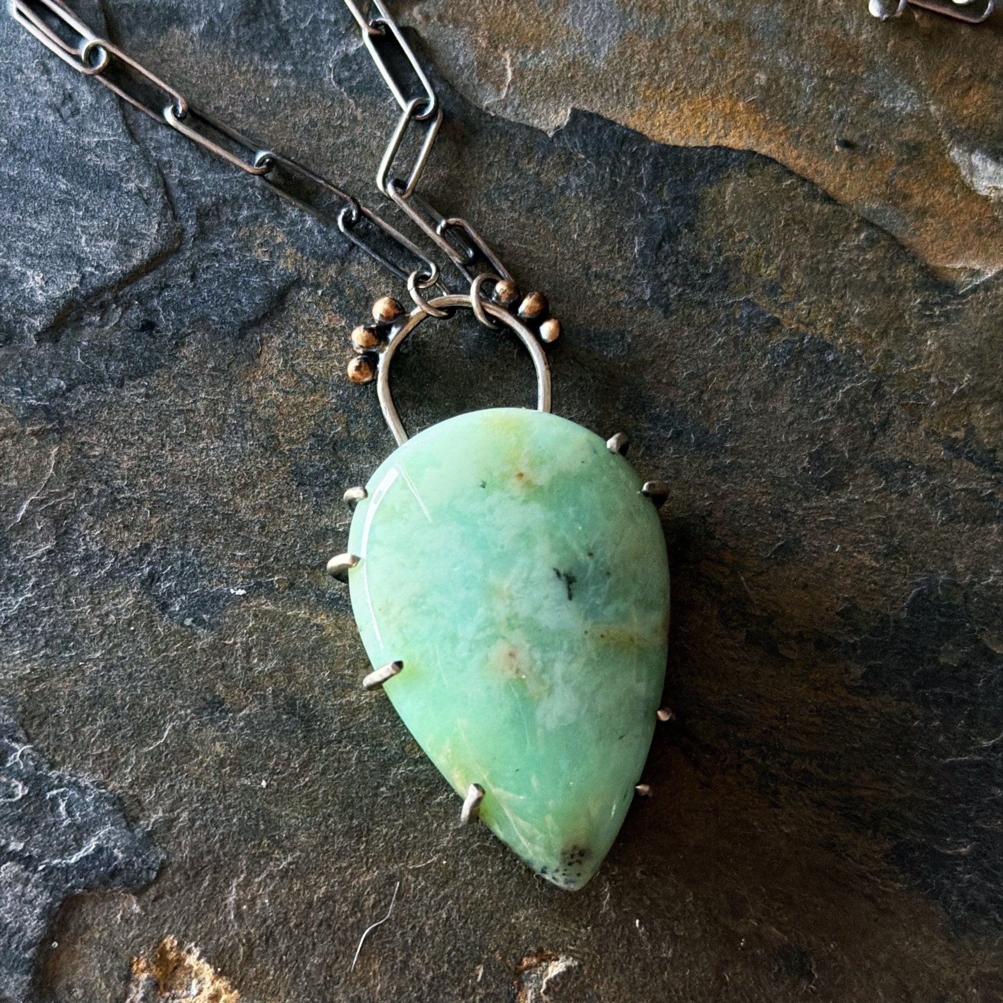 Crowned Chrysoprase Pendant - Three Flames Silverworks