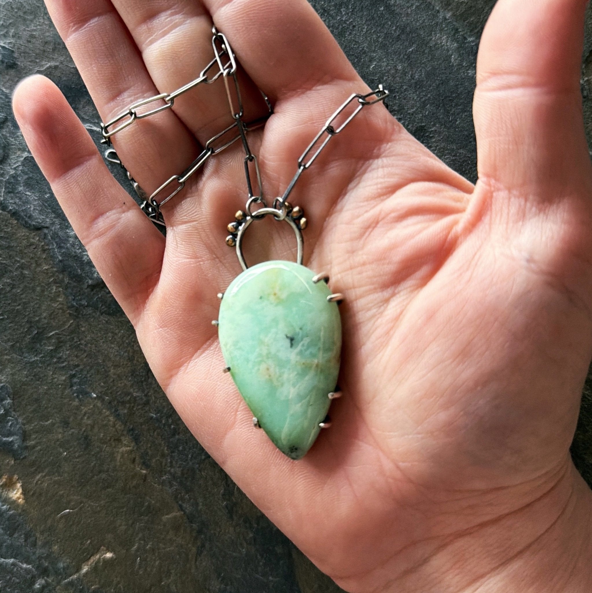 Crowned Chrysoprase Pendant - Three Flames Silverworks