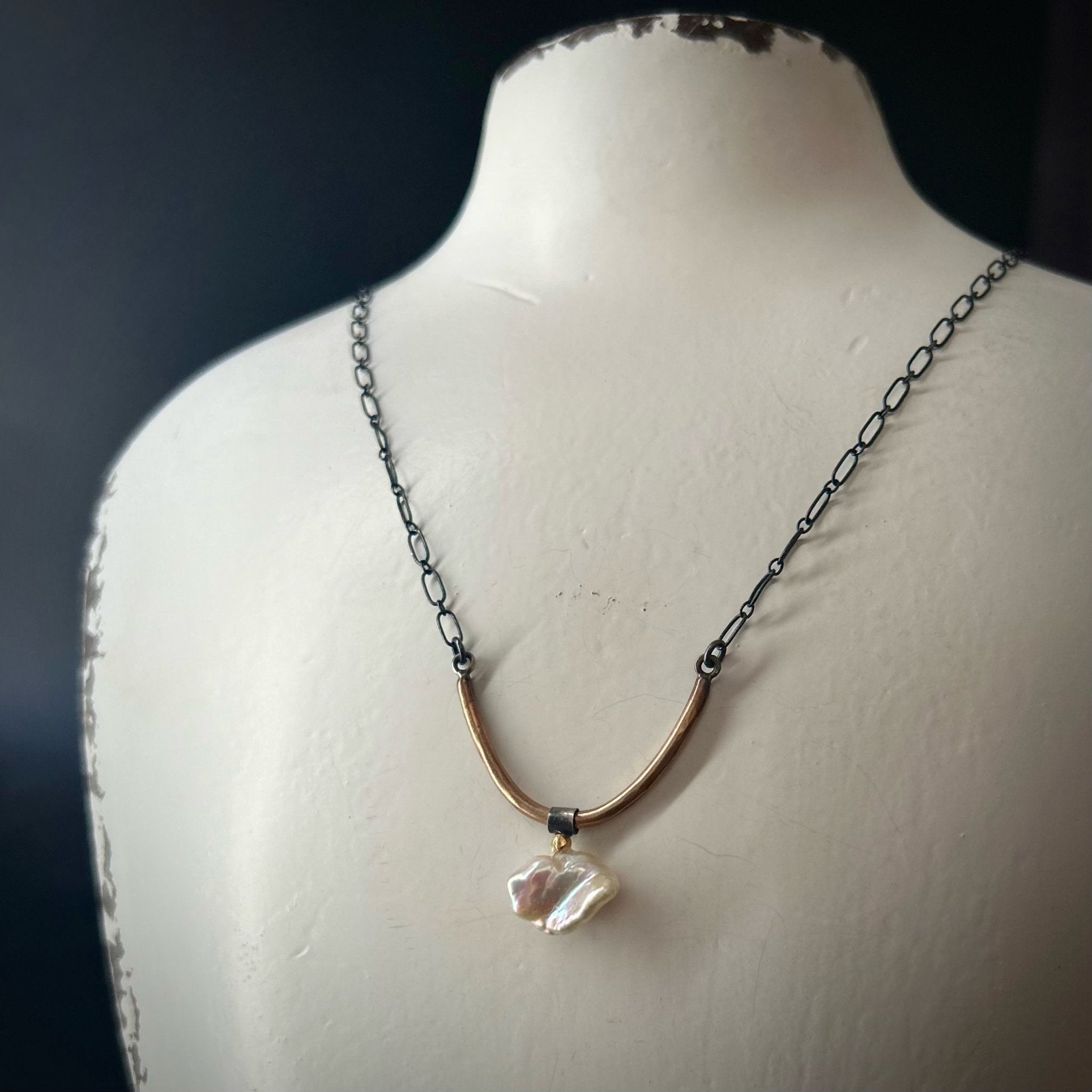 Daymark Necklace - Heishi Pearl - Three Flames Silverworks