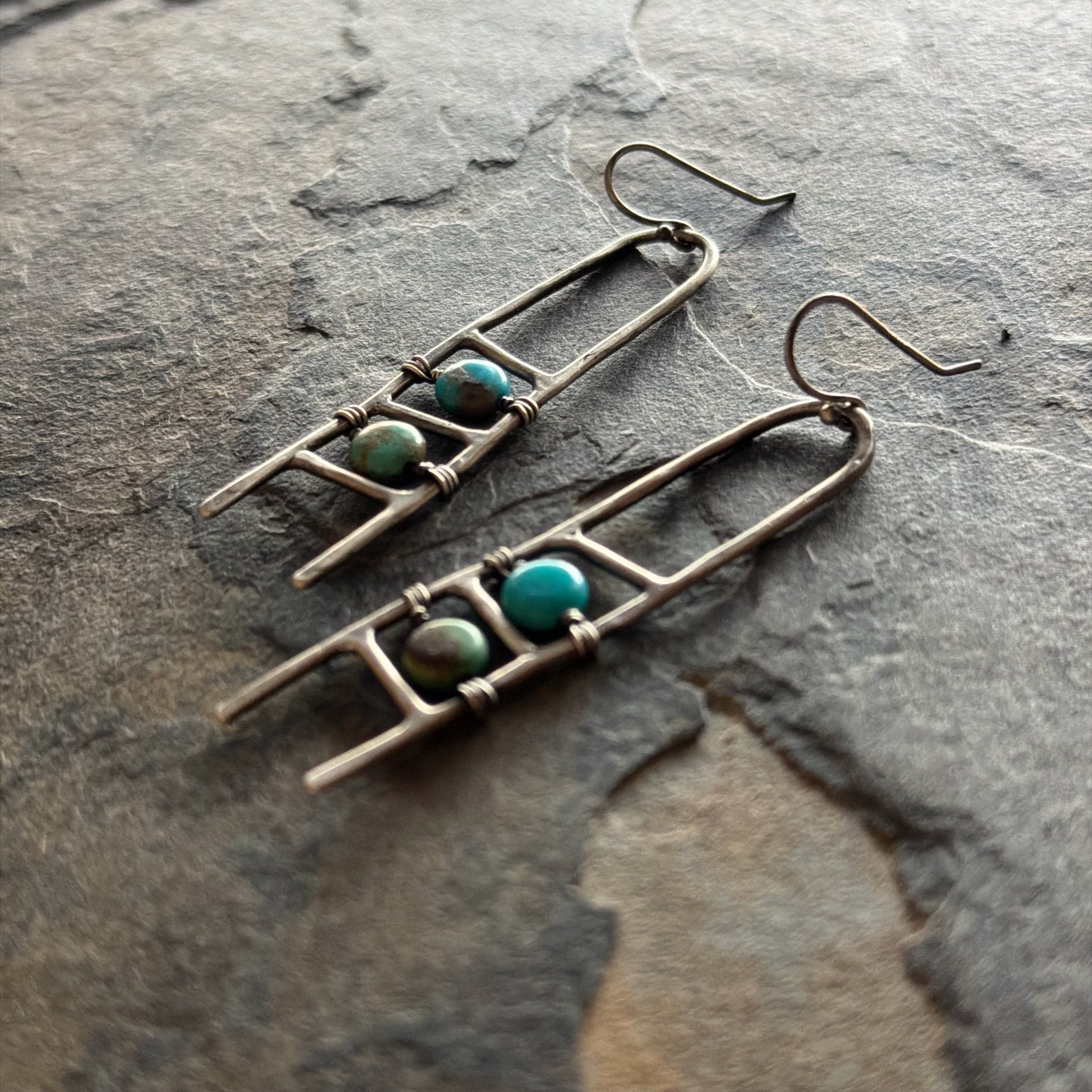 Fish Ladder Earrings - Turquoise - Three Flames Silverworks