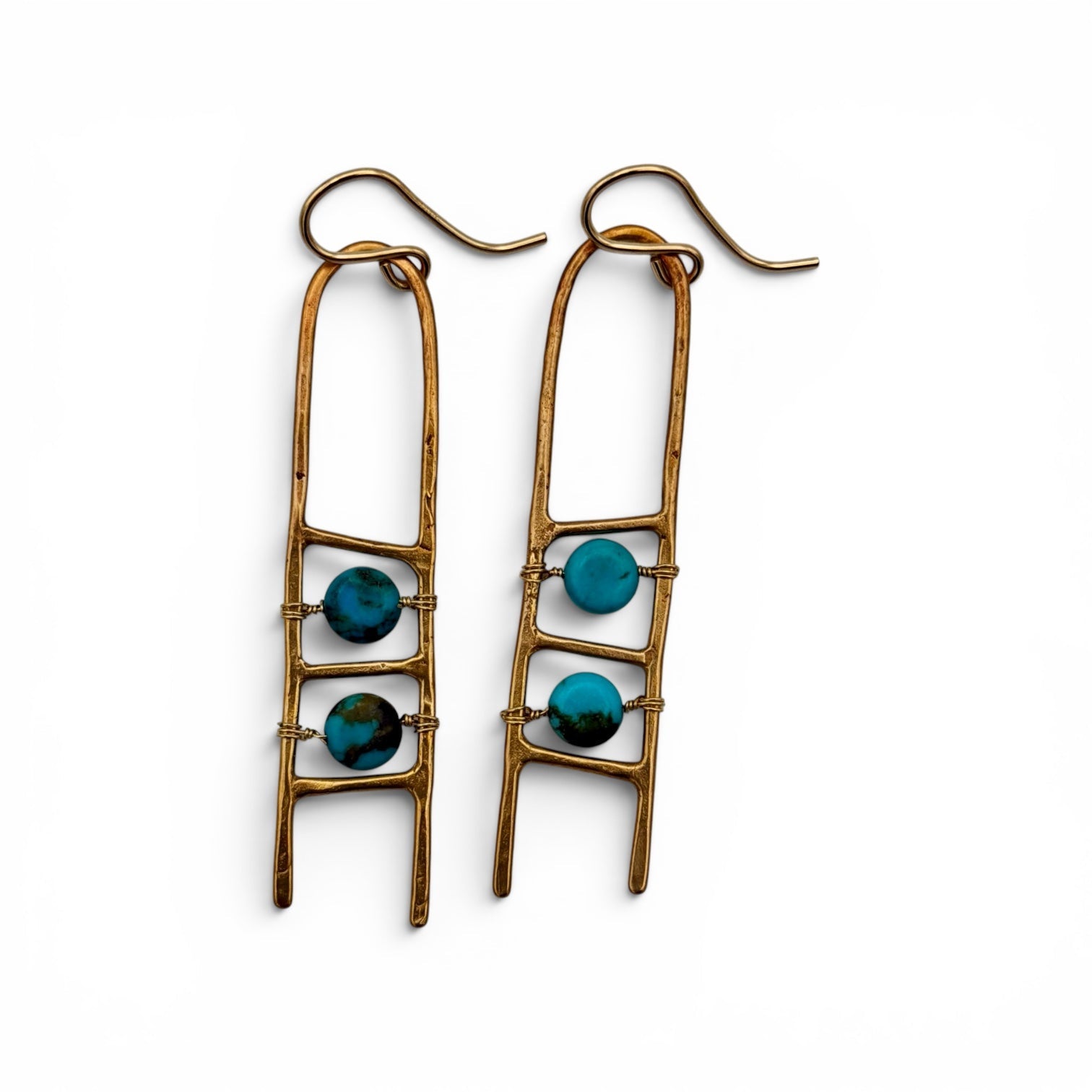 Fish Ladder Earrings - Turquoise and Bronze - Three Flames Silverworks