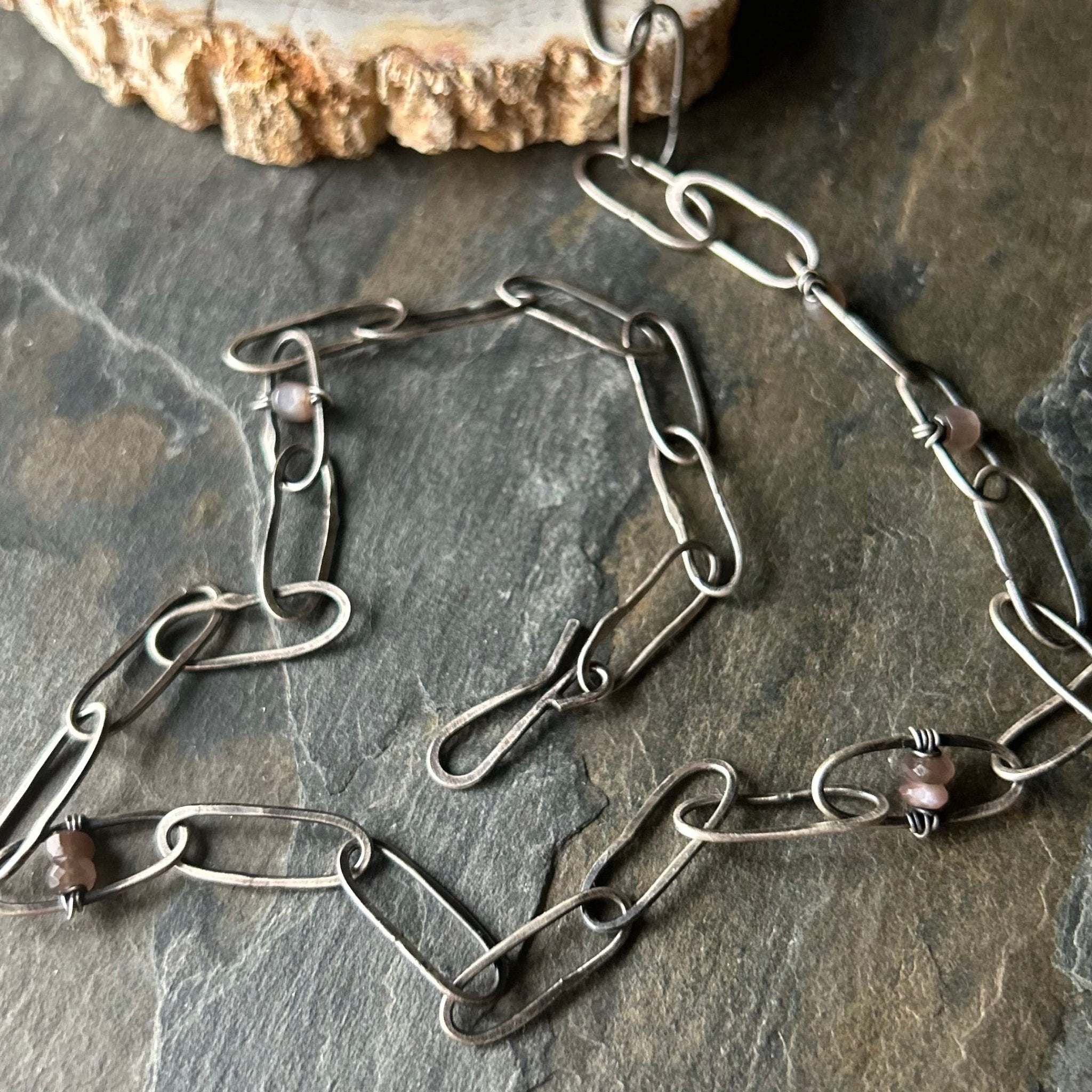 Forged Chain with Chocolate Moonstone - Three Flames Silverworks