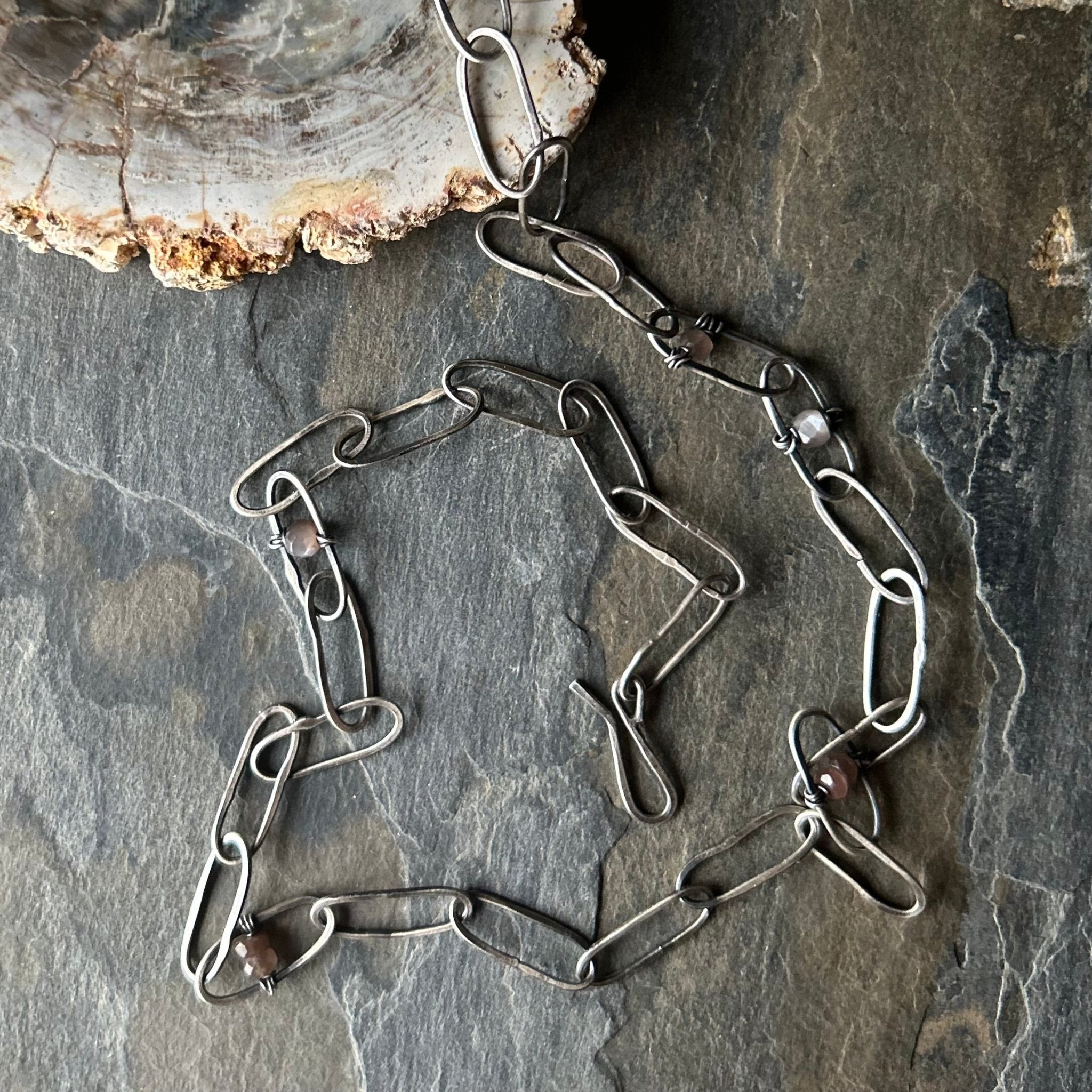 Forged Chain with Chocolate Moonstone - Three Flames Silverworks